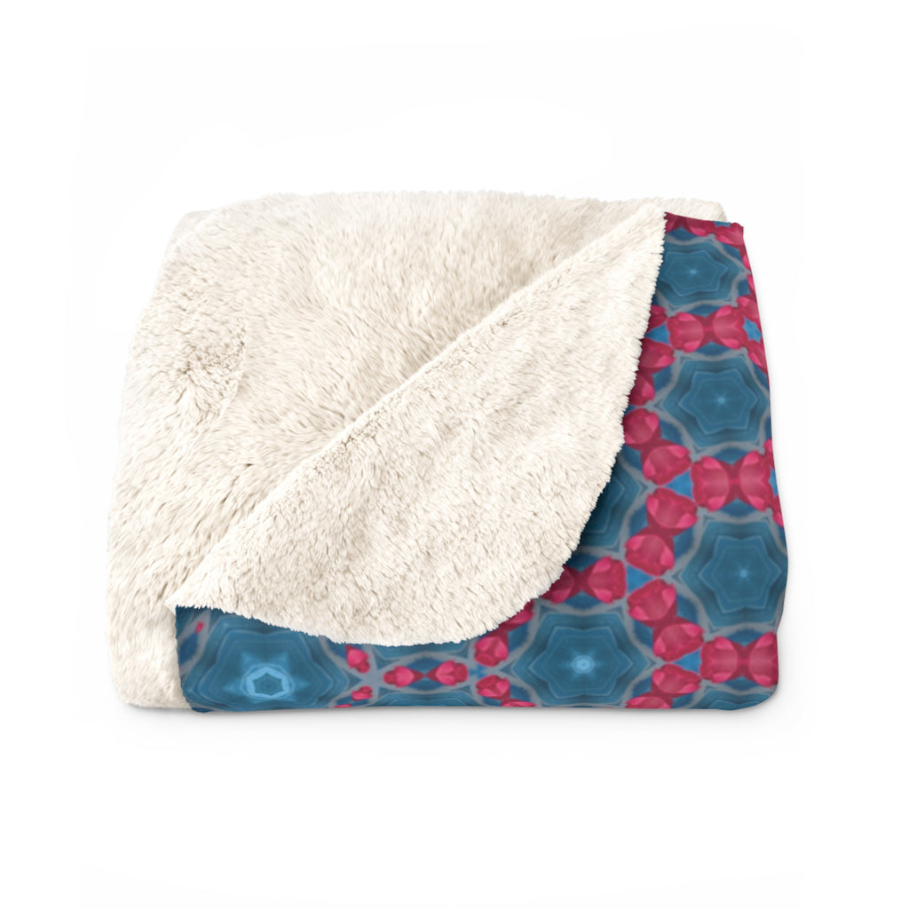 Ombre Sherpa Blanket — Plush Fleece Throw with Pink & Teal Geometric Pattern