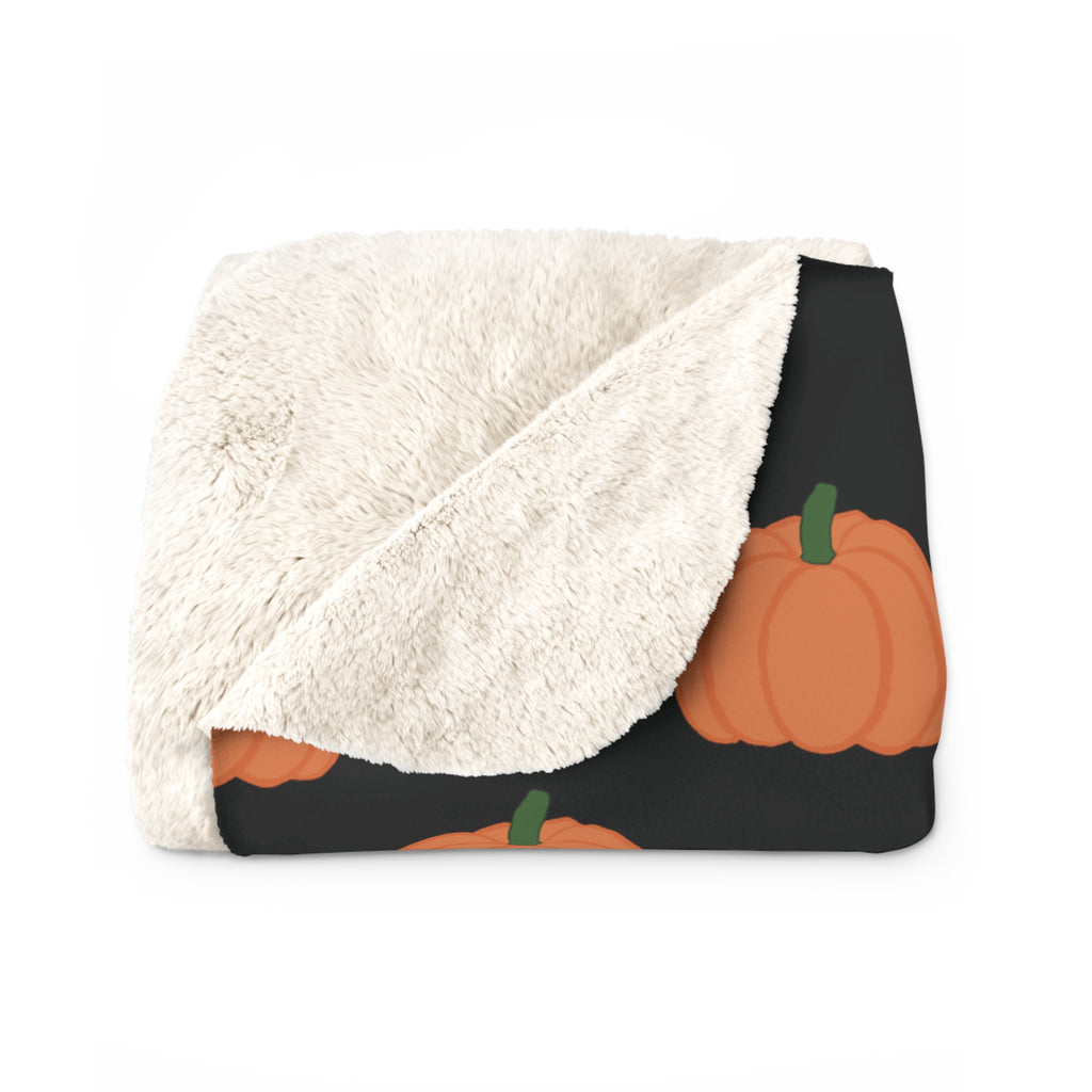 Black Halloween Pumpkin Pattern Sherpa Blanket — Cozy Halloween Fall Throw
