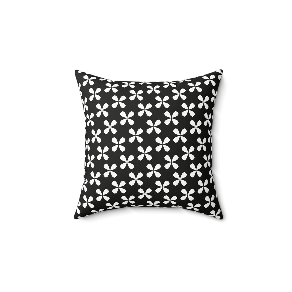 Black Floral Square Pillow — White Flowers on Black Background