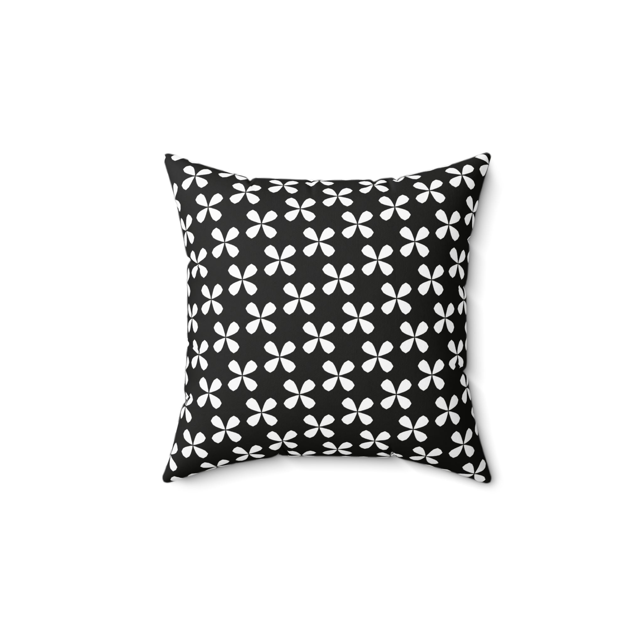 Black Floral Square Pillow — White Flowers on Black Background