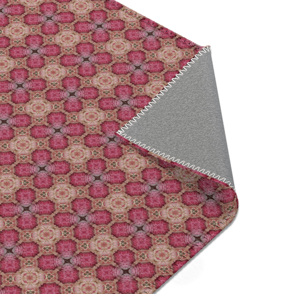 Floral Mosaic Pink Area Rug — Boho Vintage Pattern Accent Rug