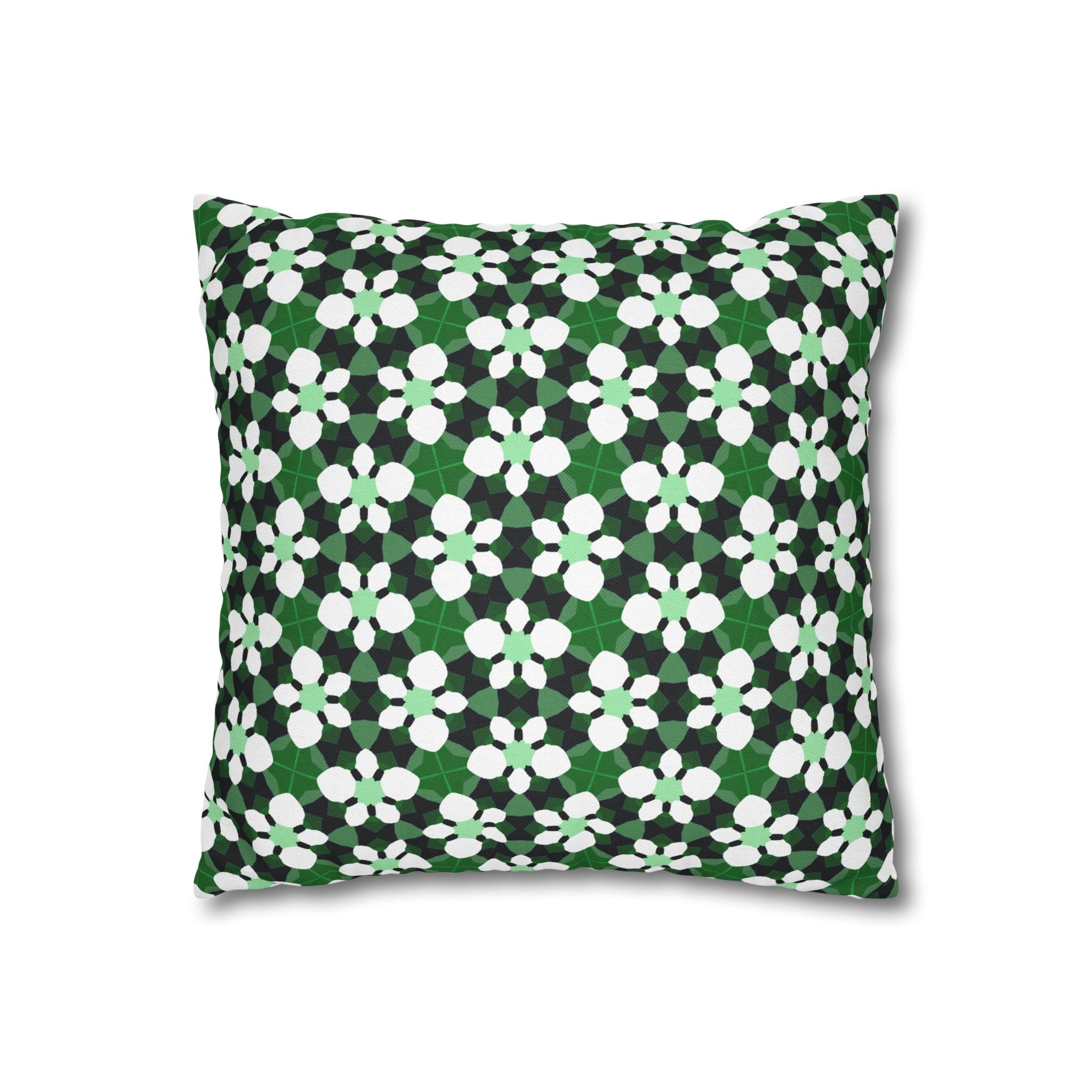 Green Retro Floral THROW PILLOW COVER— Spun Polyester Square Throw Pillow Cover