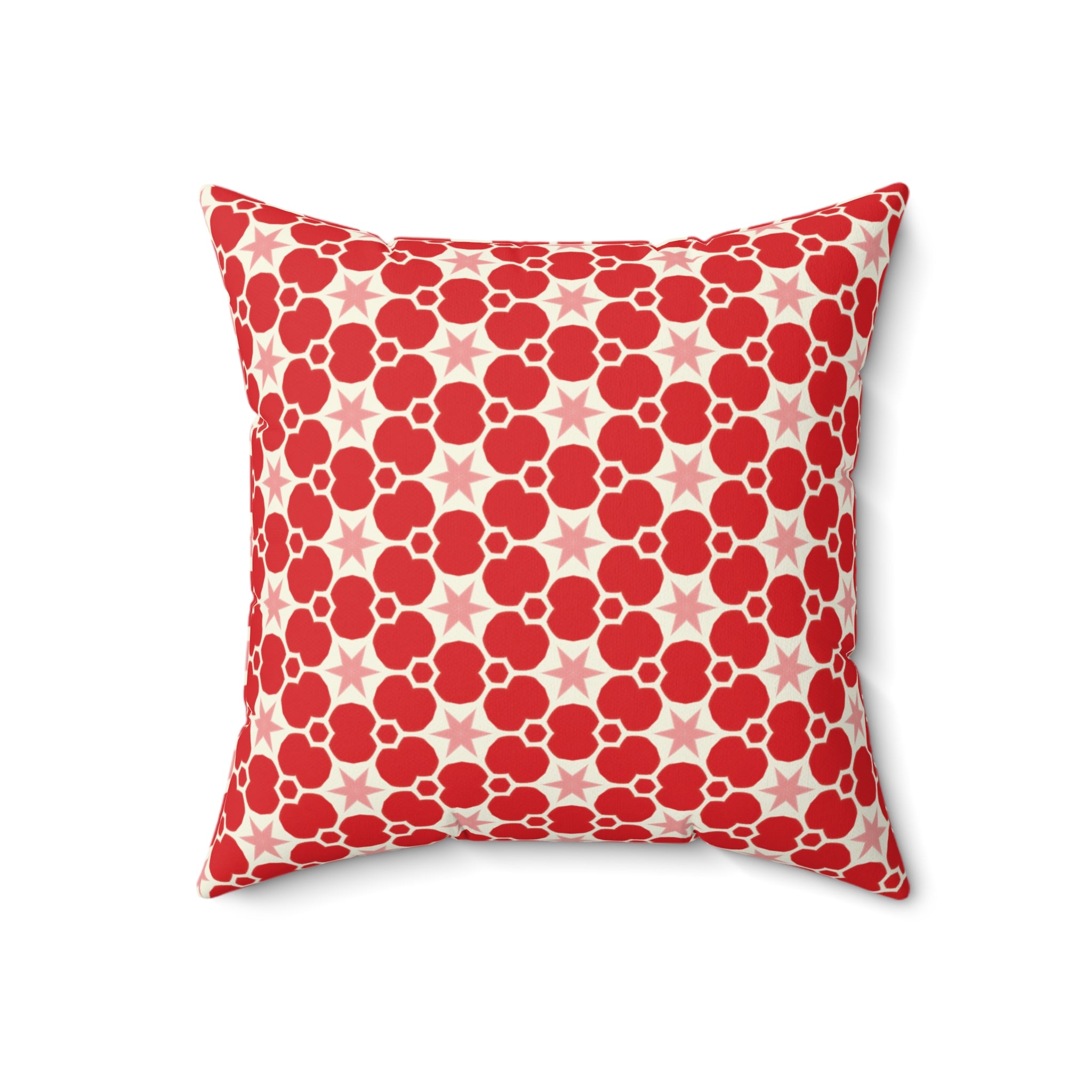 Red Floral Retro Throw Pillow — Festive Patterned Decorative Cushion