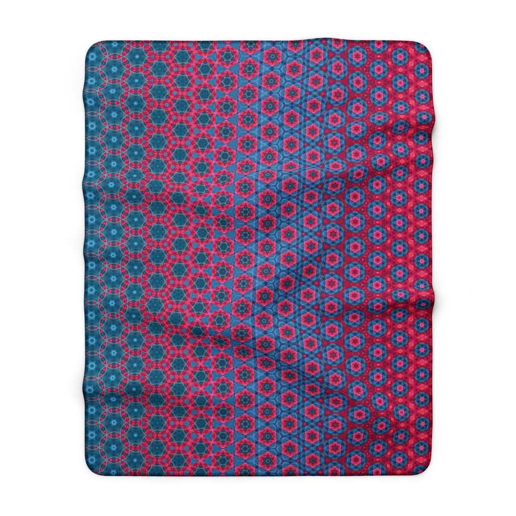 Ombre Sherpa Blanket — Plush Fleece Throw with Pink & Teal Geometric Pattern