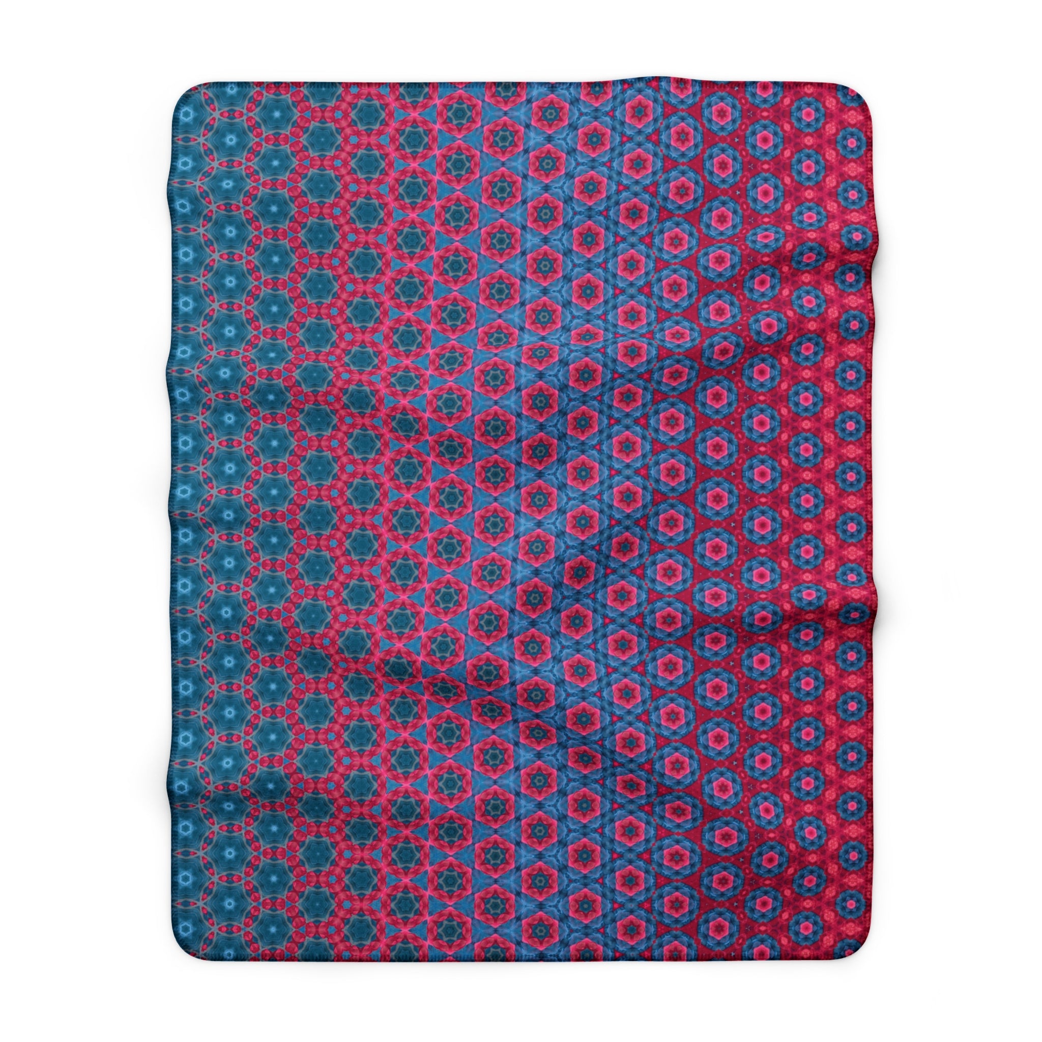 Ombre Sherpa Blanket — Plush Fleece Throw with Pink & Teal Geometric Pattern