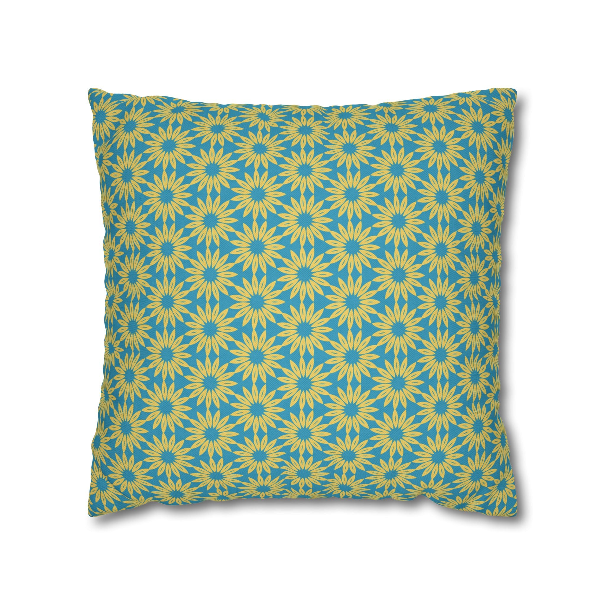 Sunburst Floral Pattern Throw THROW PILLOW COVER — Bright Teal & Yellow Decorative Square Pillowcase