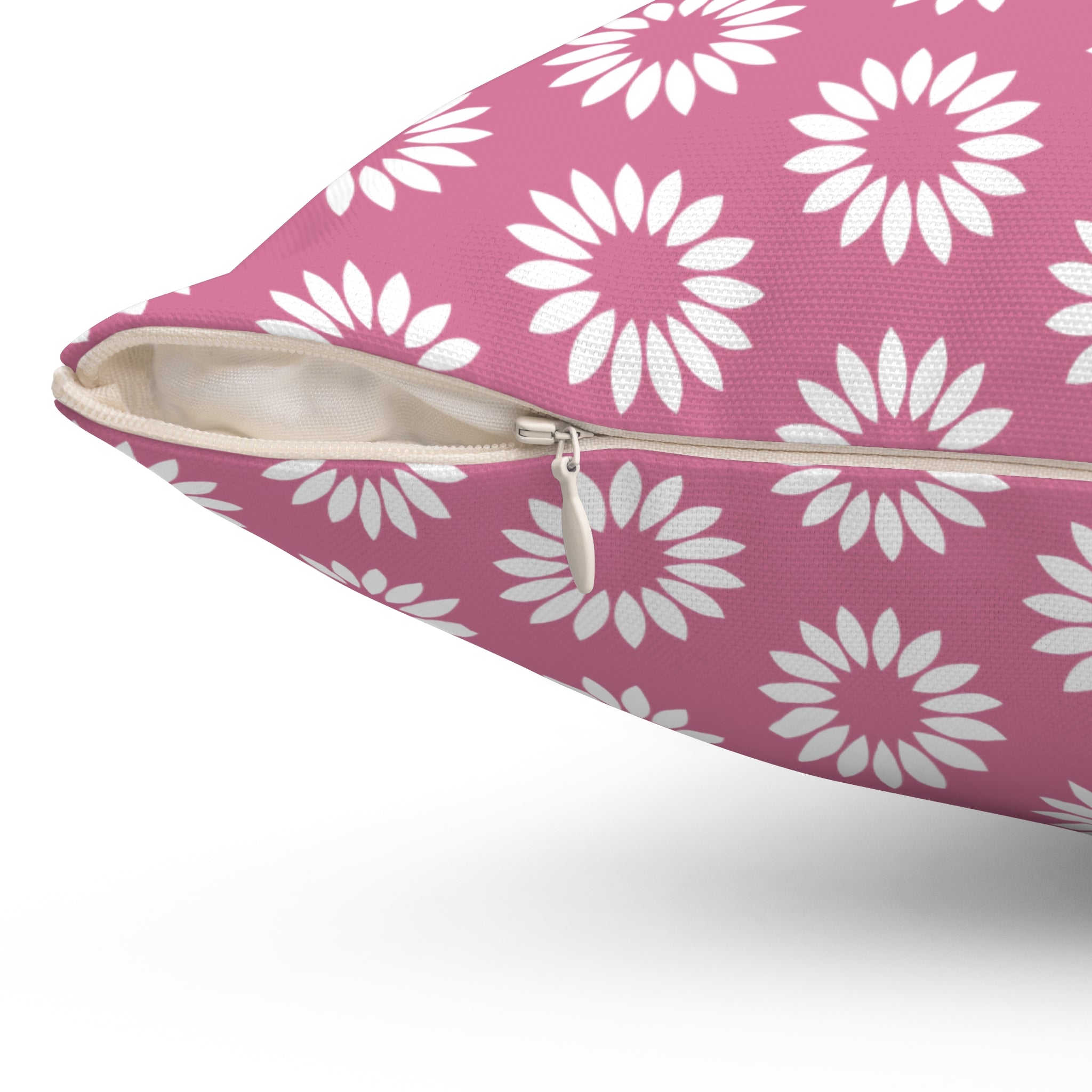 Pink Daisy Pattern Pillow — Decorative Square Throw Pillow