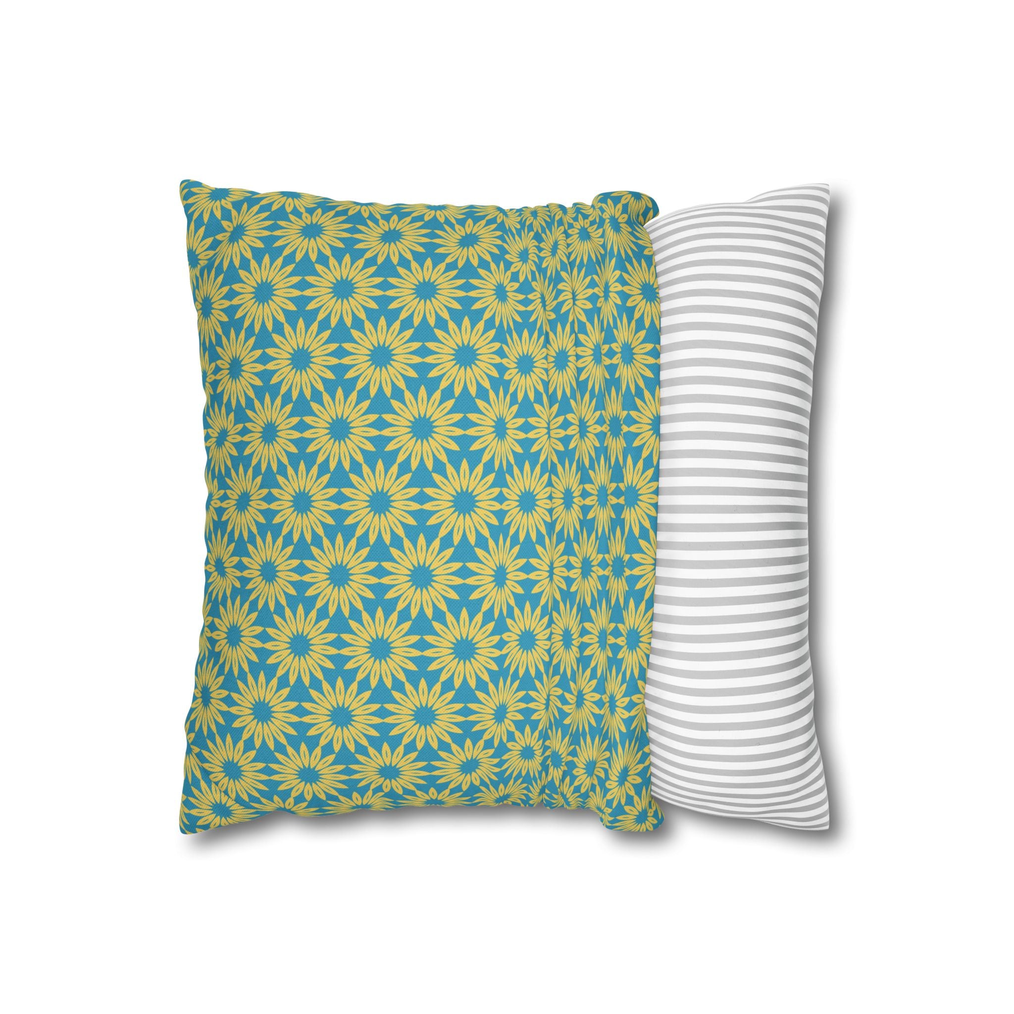 Sunburst Floral Pattern Throw THROW PILLOW COVER — Bright Teal & Yellow Decorative Square Pillowcase