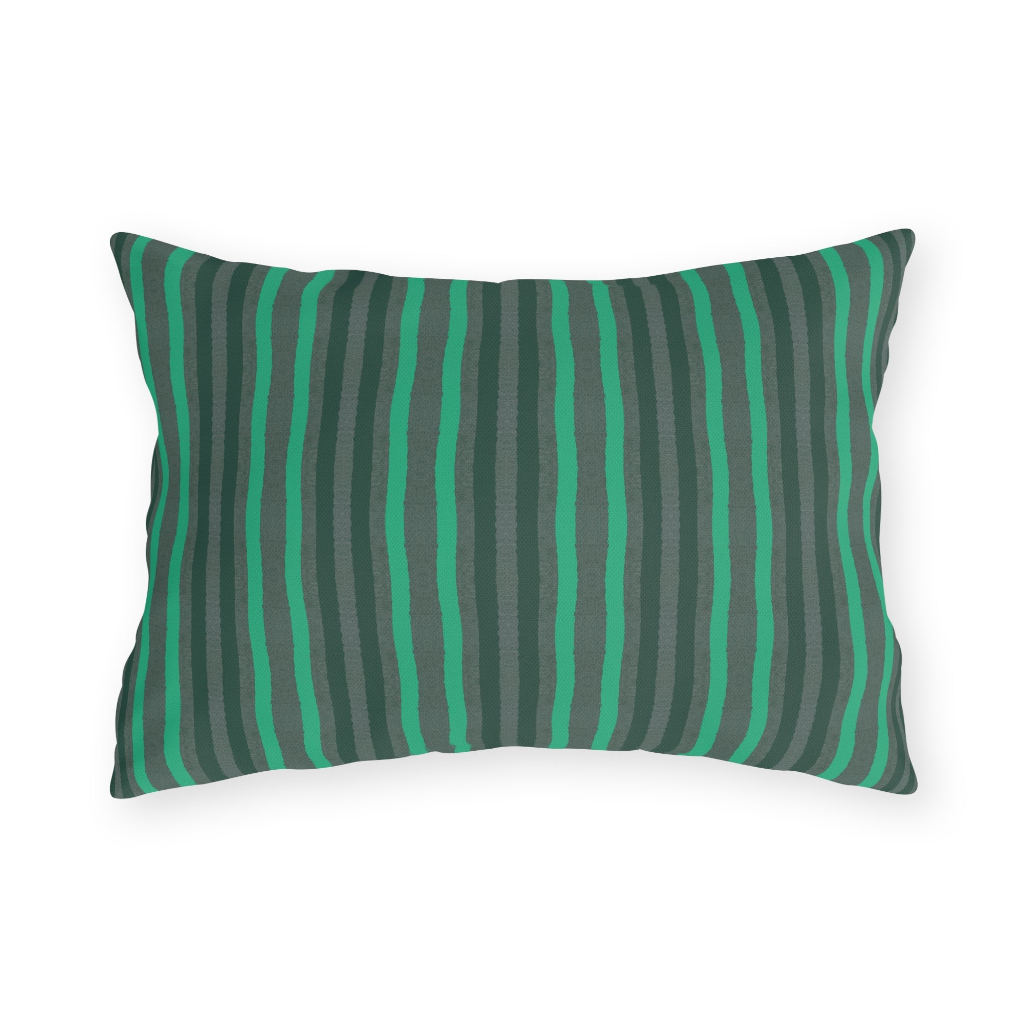 Outdoor Pillow Green and Gray Stripes - Patio Cushion