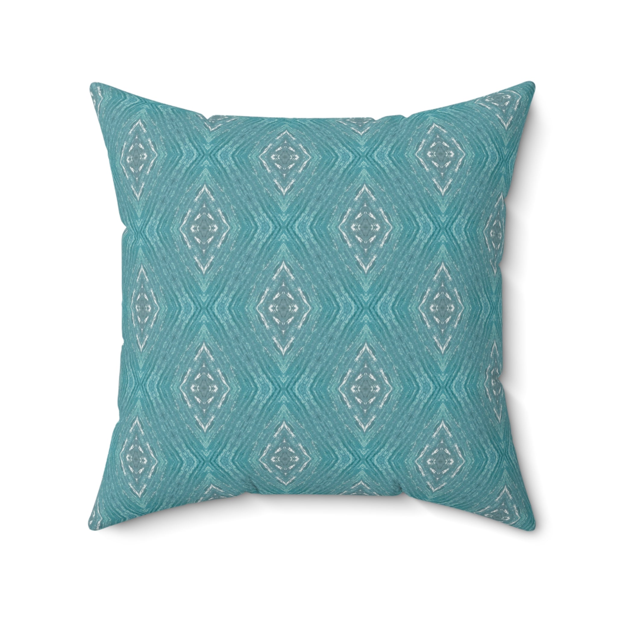 Teal Ikat Pattern Square Pillow — Boho Decorative Throw Cushion