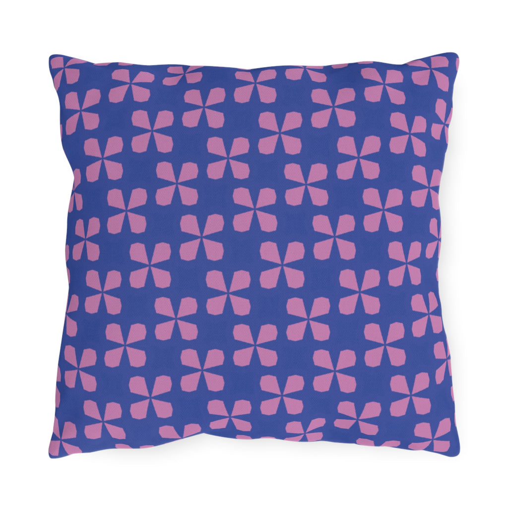 Blue & Pink Floral Outdoor Pillow - Retro Petal Pattern Patio Cushion