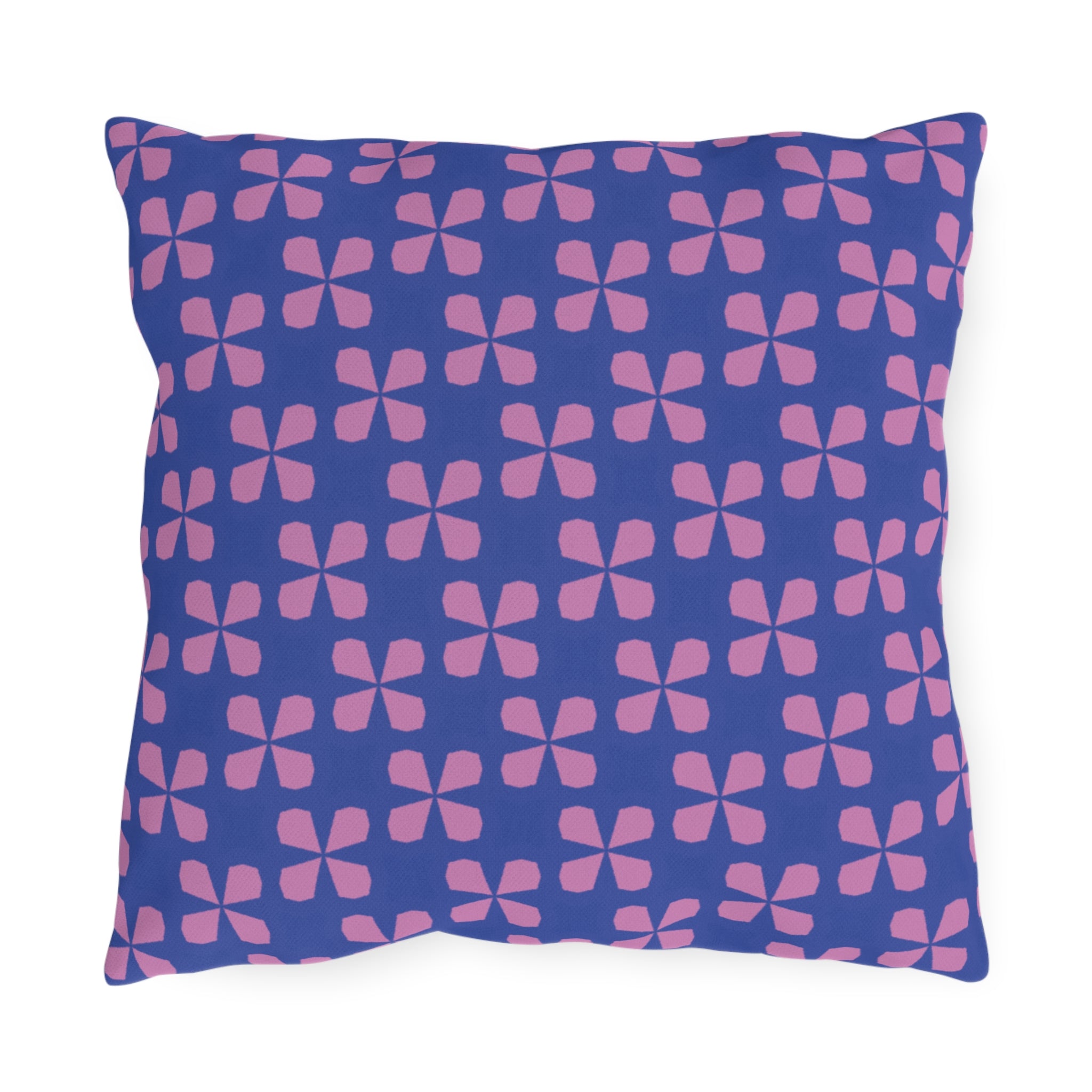 Blue & Pink Floral Outdoor Pillow - Retro Petal Pattern Patio Cushion