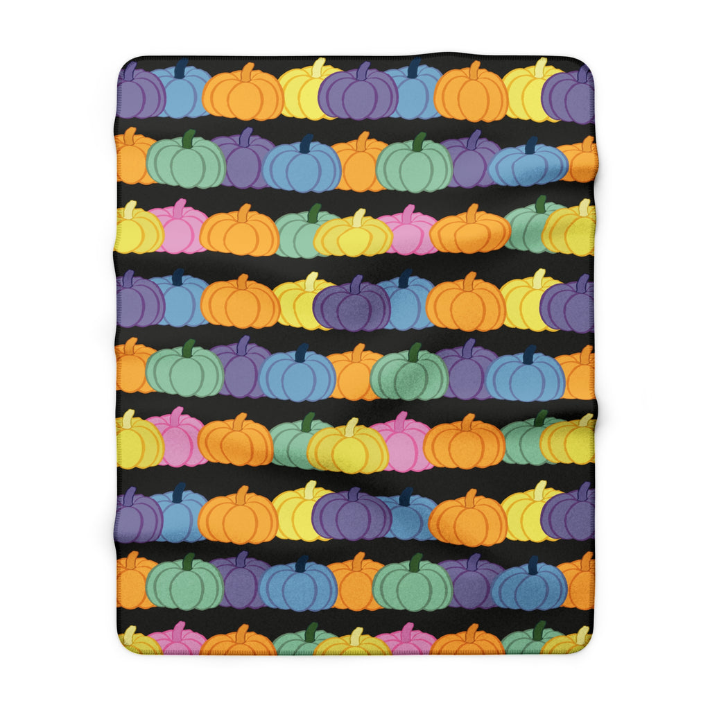 Colorful Pastel Pumpkin Sherpa Blanket — Colorful Halloween Fall Throw