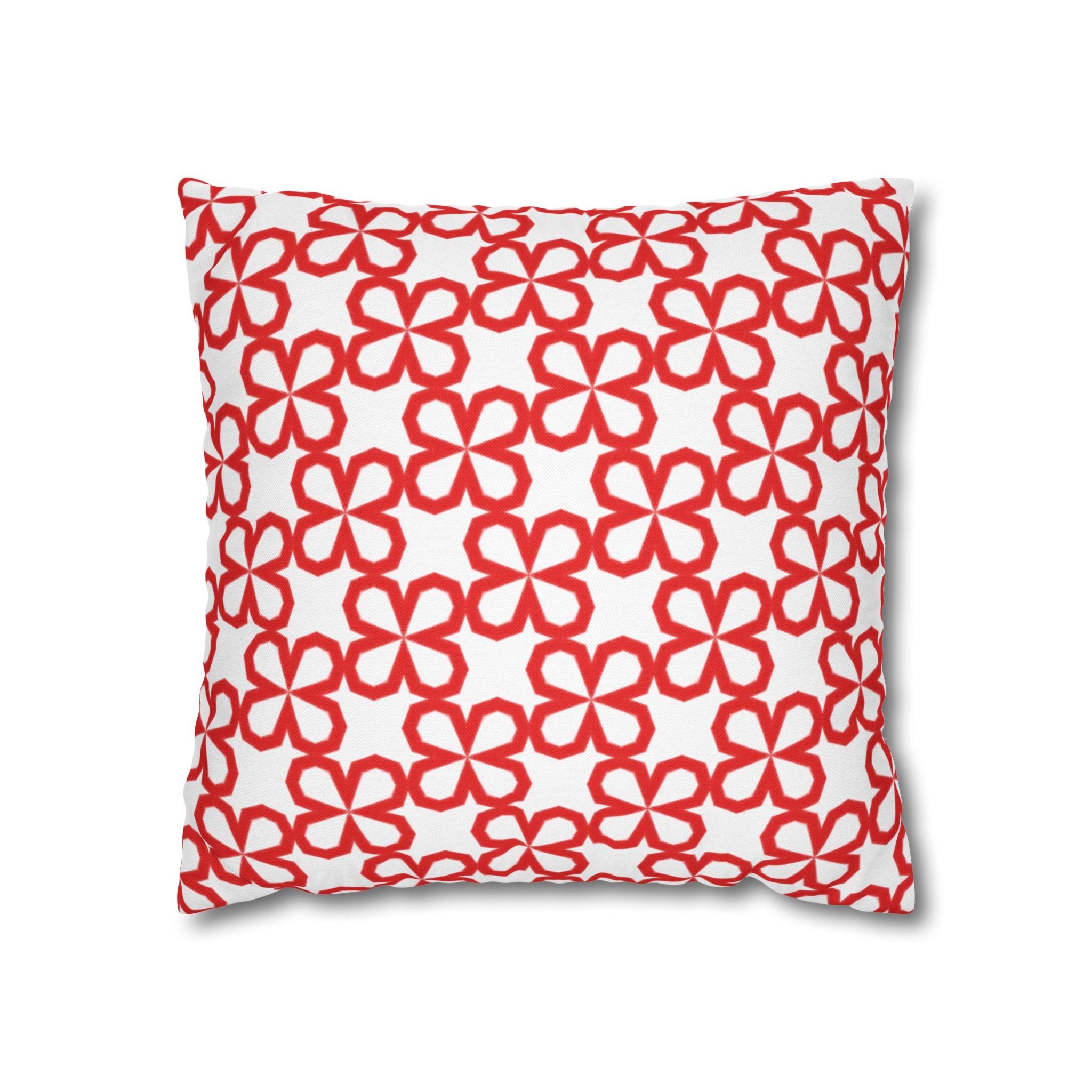 Red Doodle Flowers Pattern THROW PILLOW COVER — Decorative Square Throw Pillow Cover