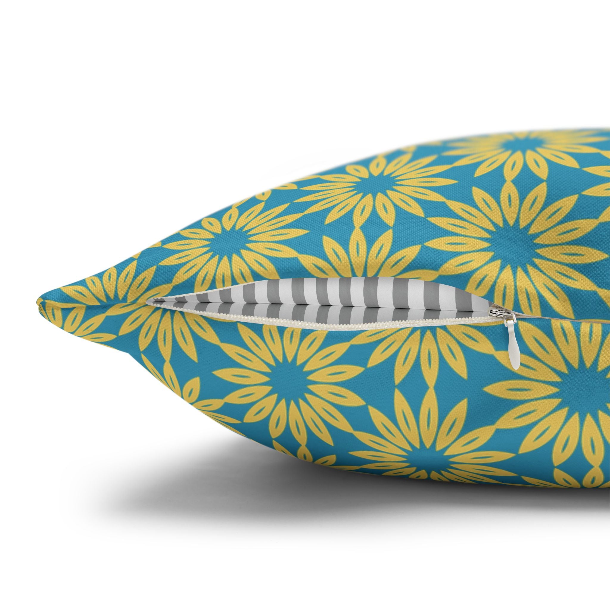 Sunburst Floral Pattern Throw THROW PILLOW COVER — Bright Teal & Yellow Decorative Square Pillowcase