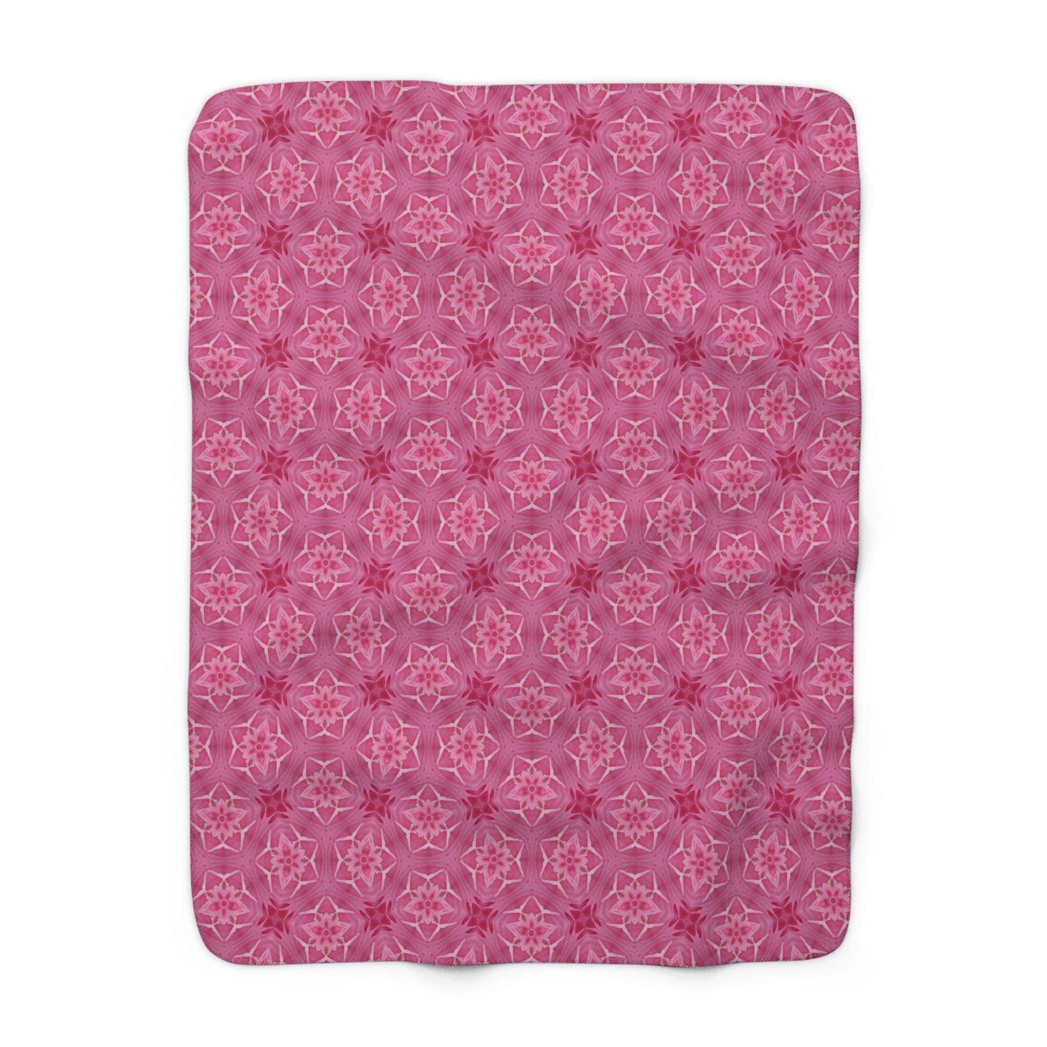 Pink Floral Kaleidoscope Pattern Sherpa Blanket — Cozy Plush Throw for Bedroom & Gift