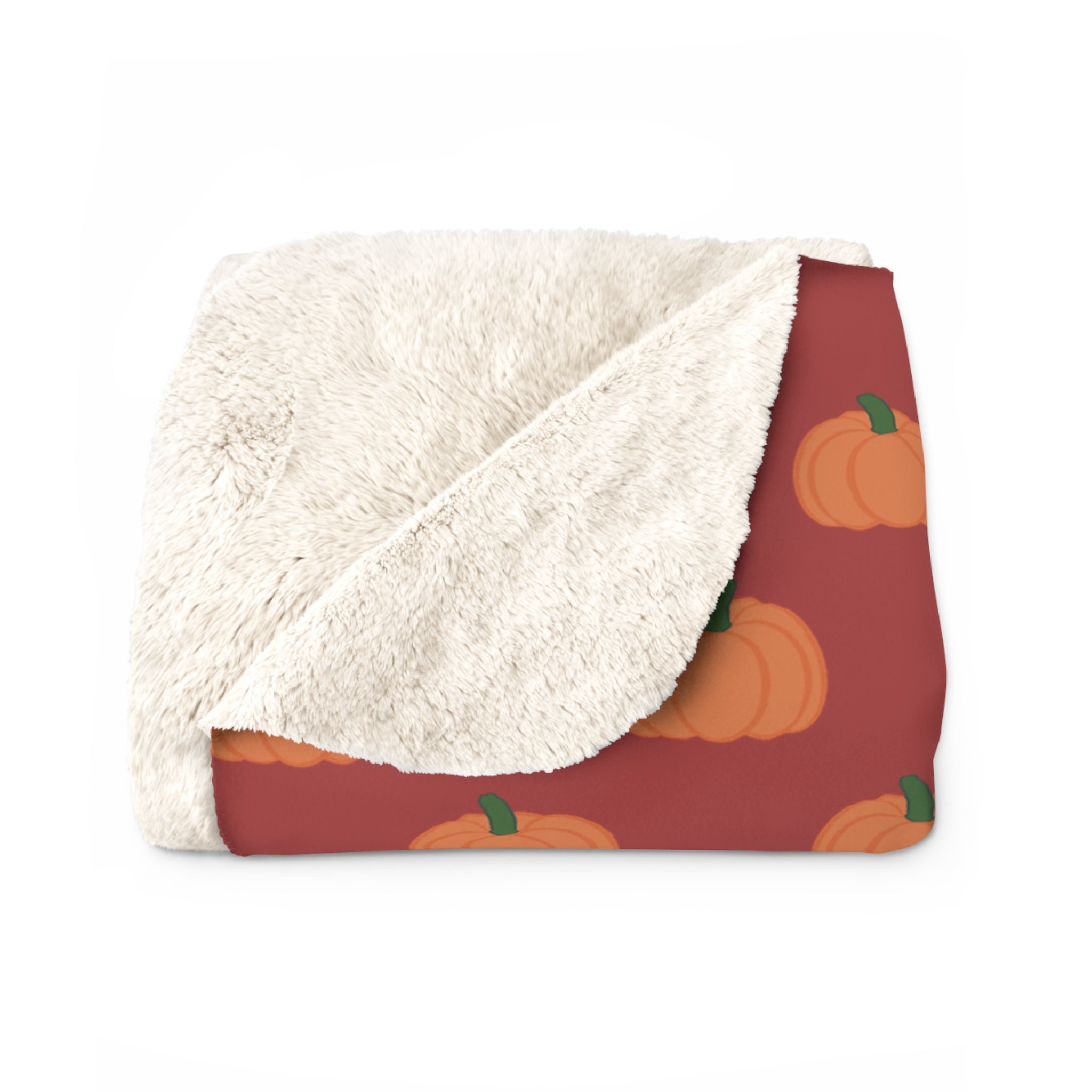 Burnt Orange Halloween Pumpkin Pattern Sherpa Blanket — Cozy Halloween Fall Throw