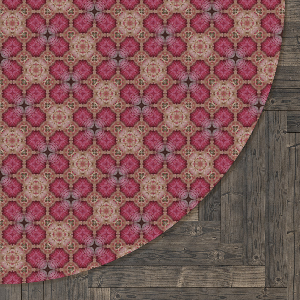 Round Rug - Pink Floral Mosaic Pattern Boho Accent Rug