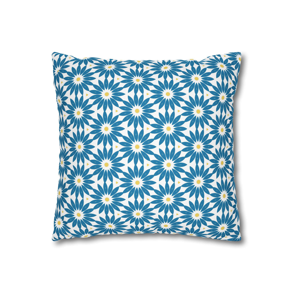 Blue Daisy Pattern THROW PILLOW COVER — Decorative Floral Square Throw Pillow Cover