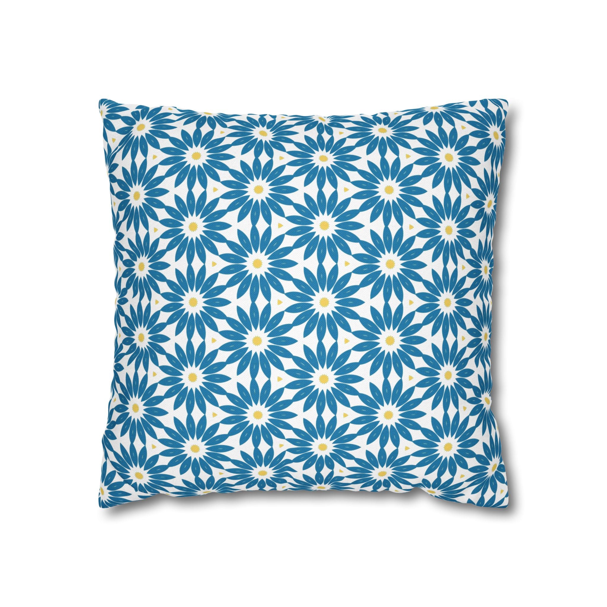Blue Daisy Pattern THROW PILLOW COVER — Decorative Floral Square Throw Pillow Cover