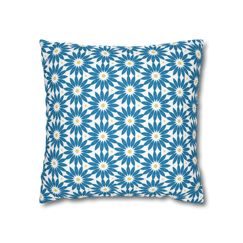 Blue Daisy Pattern THROW PILLOW COVER — Decorative Floral Square Throw Pillow Cover