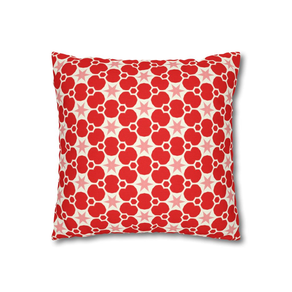 Red Floral Retro Pattern THROW PILLOW COVER — Modern Geometric Decor