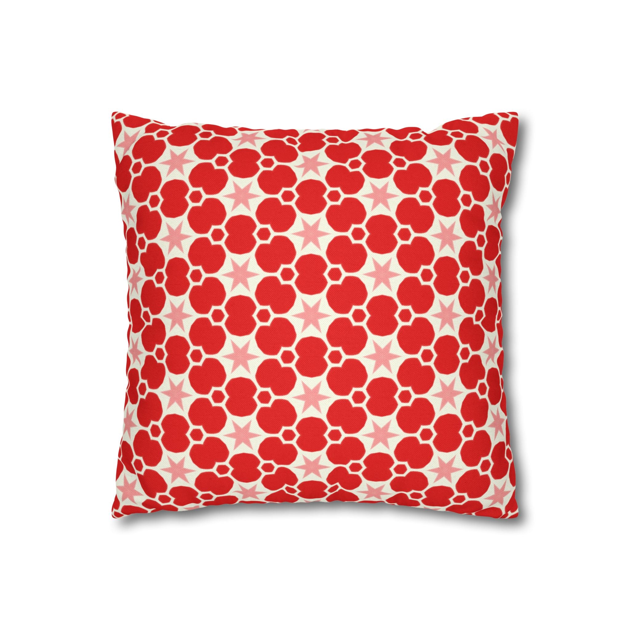 Red Floral Retro Pattern THROW PILLOW COVER — Modern Geometric Decor