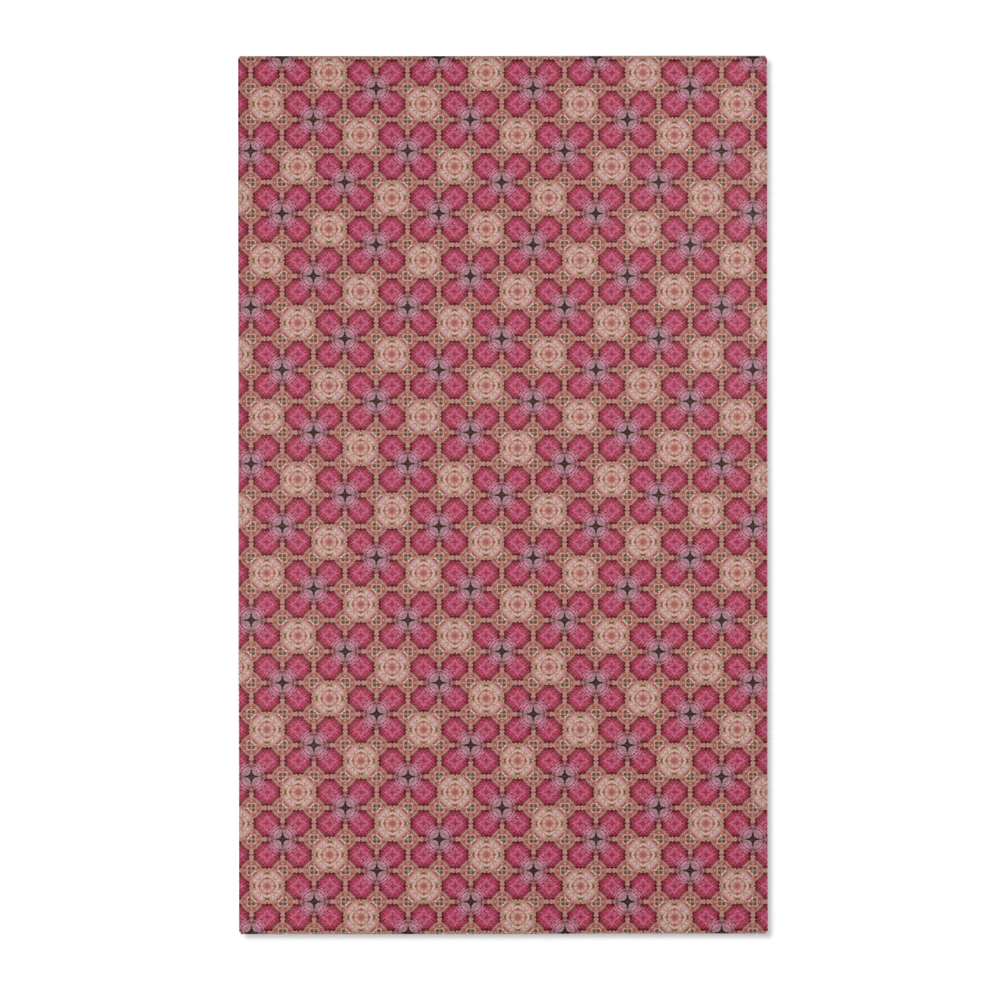 Floral Mosaic Pink Area Rug — Boho Vintage Pattern Accent Rug