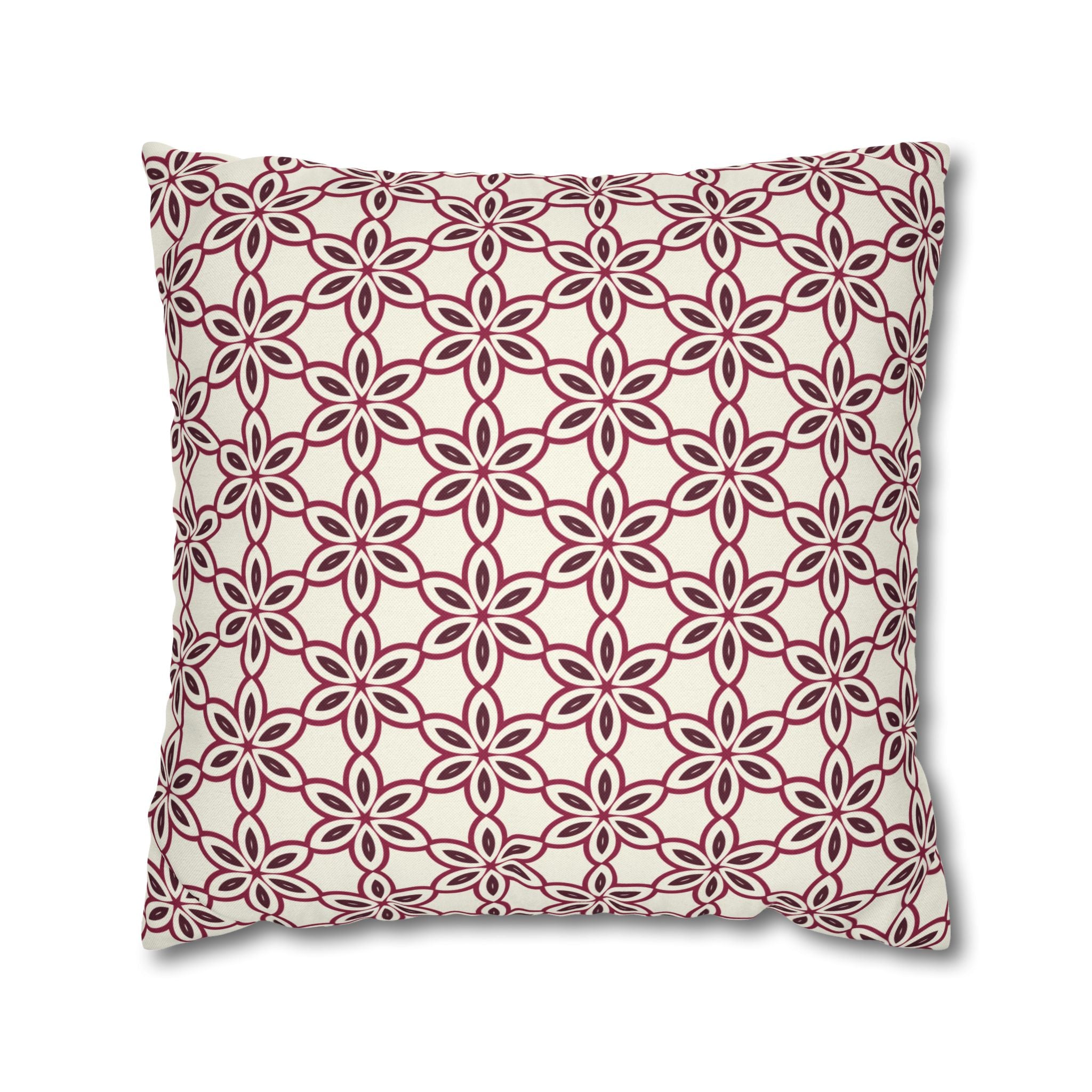 Cream Pillow THROW PILLOW COVER with Burgundy Flowers — Pink Geometric Square Throw Pillowcase