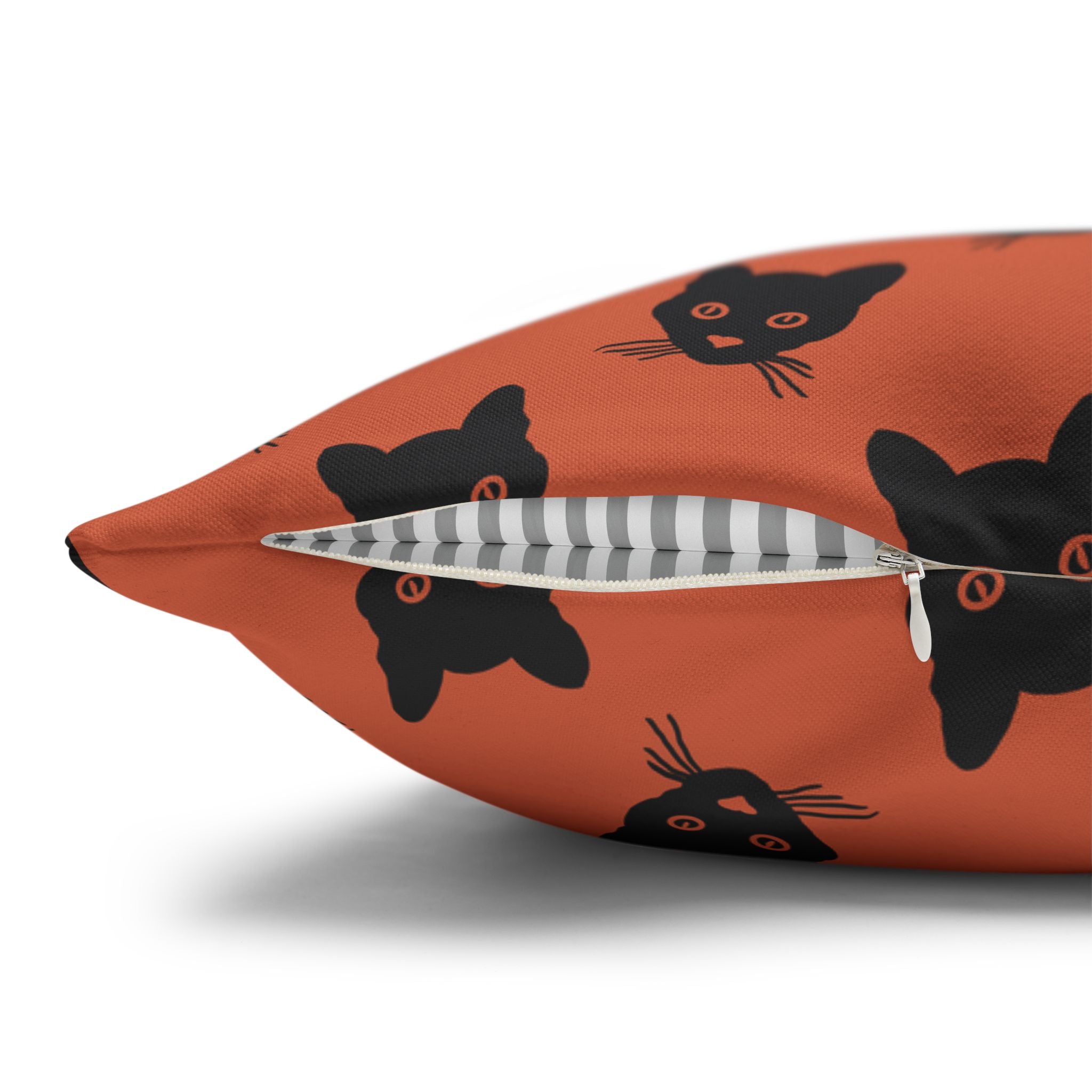 Black Cat Orange THROW PILLOW COVER — Cute Minimalist Black & Orange Halloween Decorative Pillow Cover