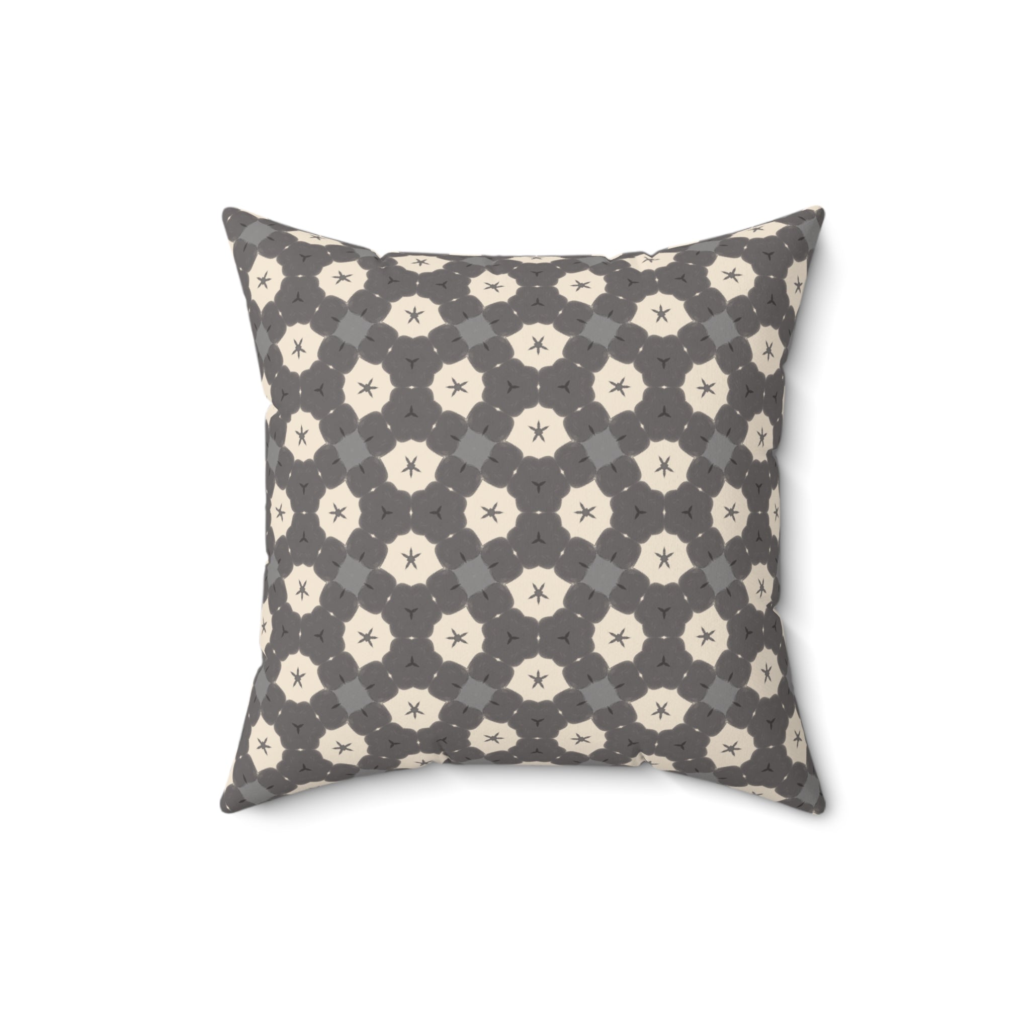 Charcoal and Cream Throw Pillow — Geometric Gray Patterned Square Pillow
