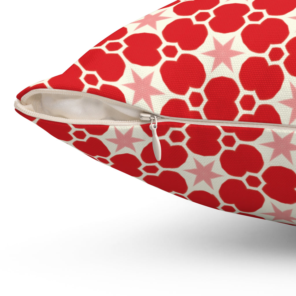 Red Floral Retro Throw Pillow — Festive Patterned Decorative Cushion
