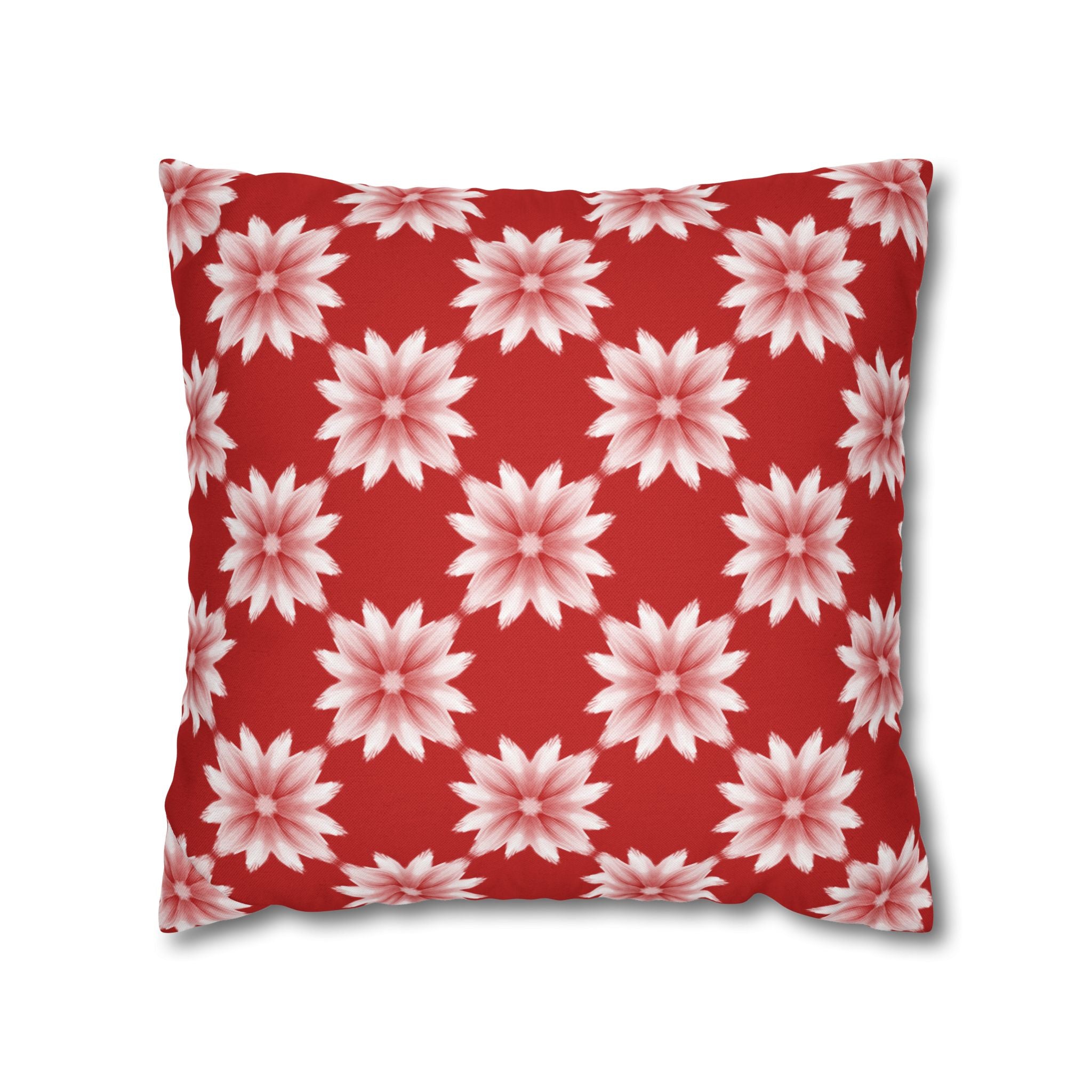 Holiday Red Floral THROW PILLOW COVER — Festive Floral Holiday Cushion Cover