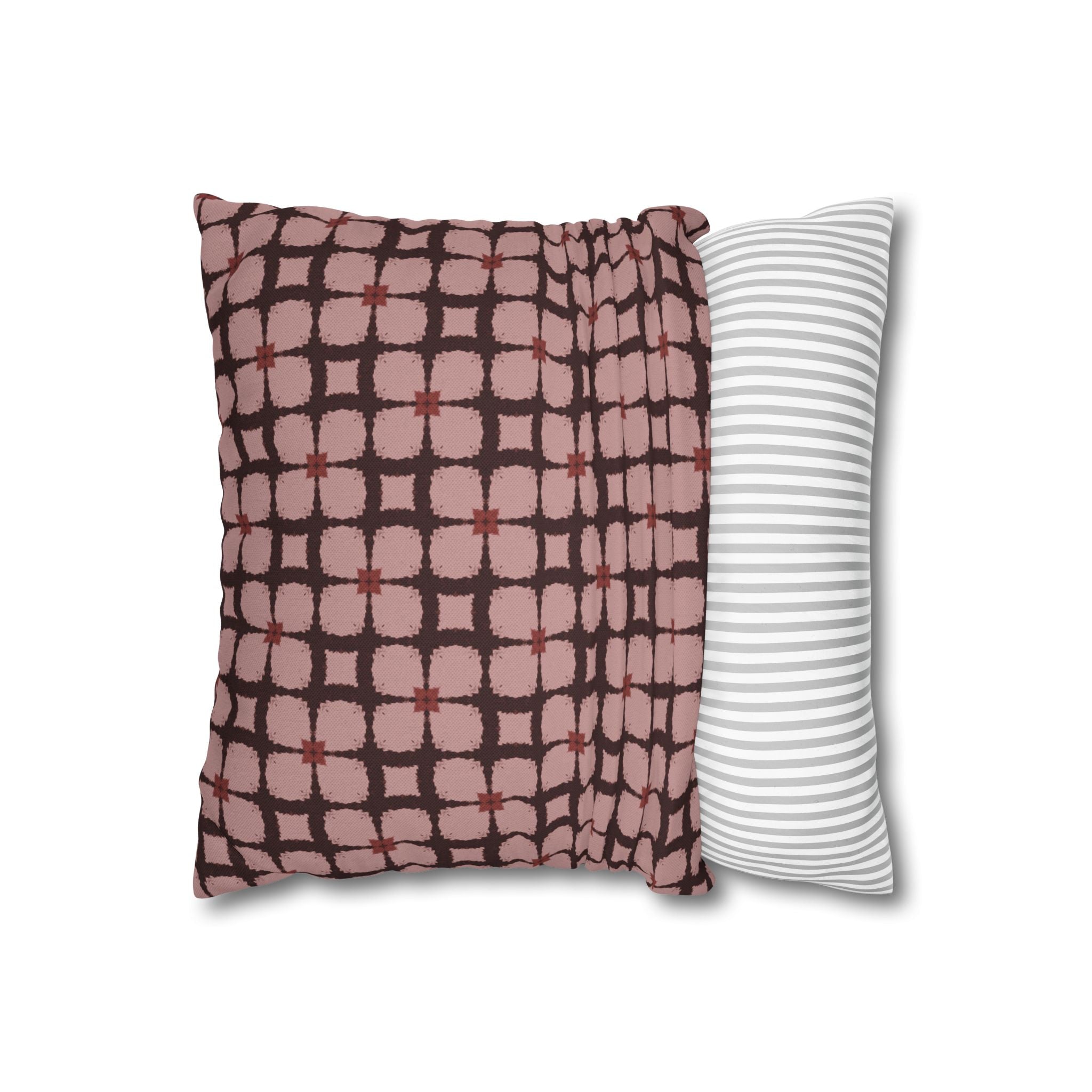 Vintage Pink Plaid Decorative THROW PILLOW COVER — Spun Polyester Square Throw Pillow Cover
