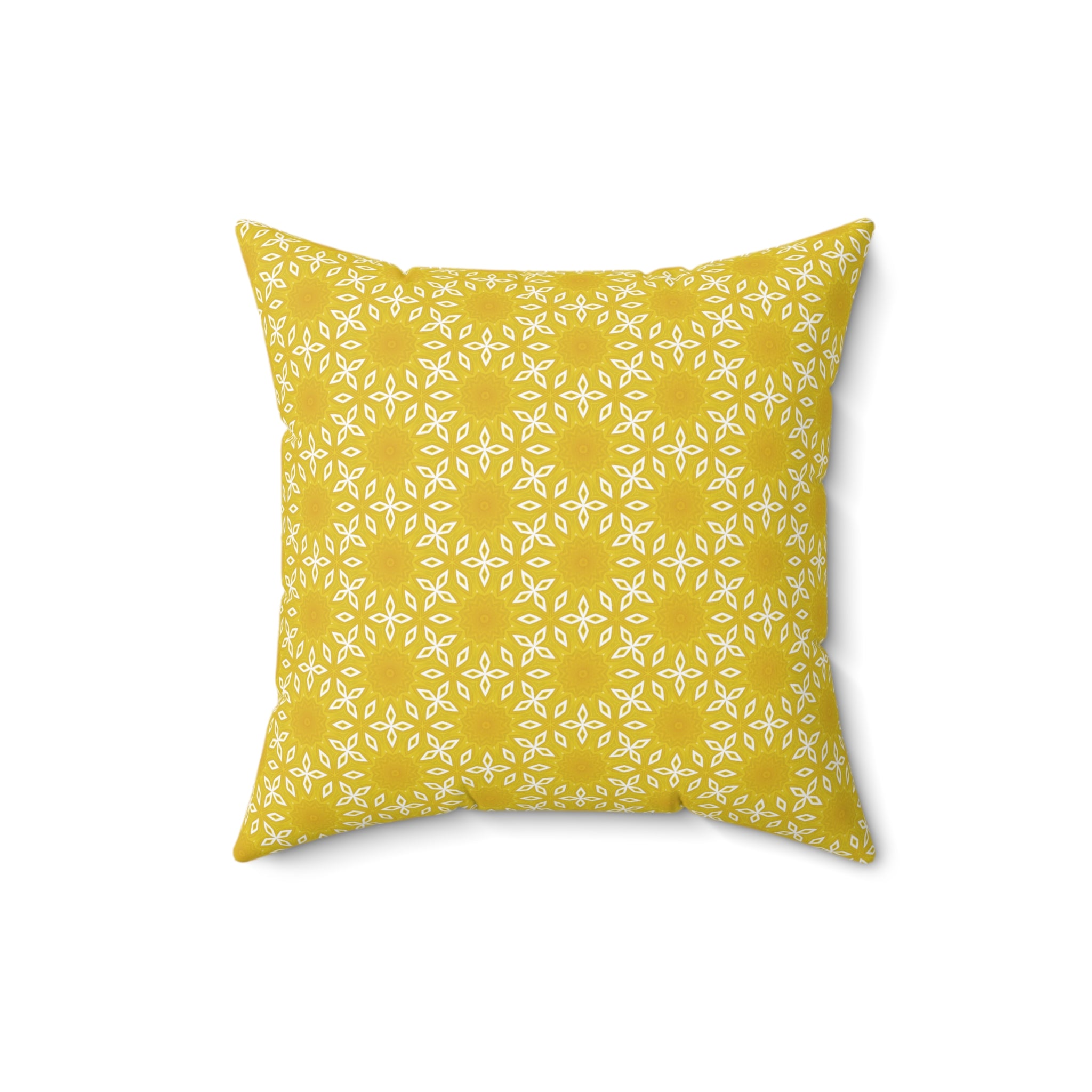 Yellow Floral Pattern Decorative Pillow — Sunburst Geometric Accent Cushion
