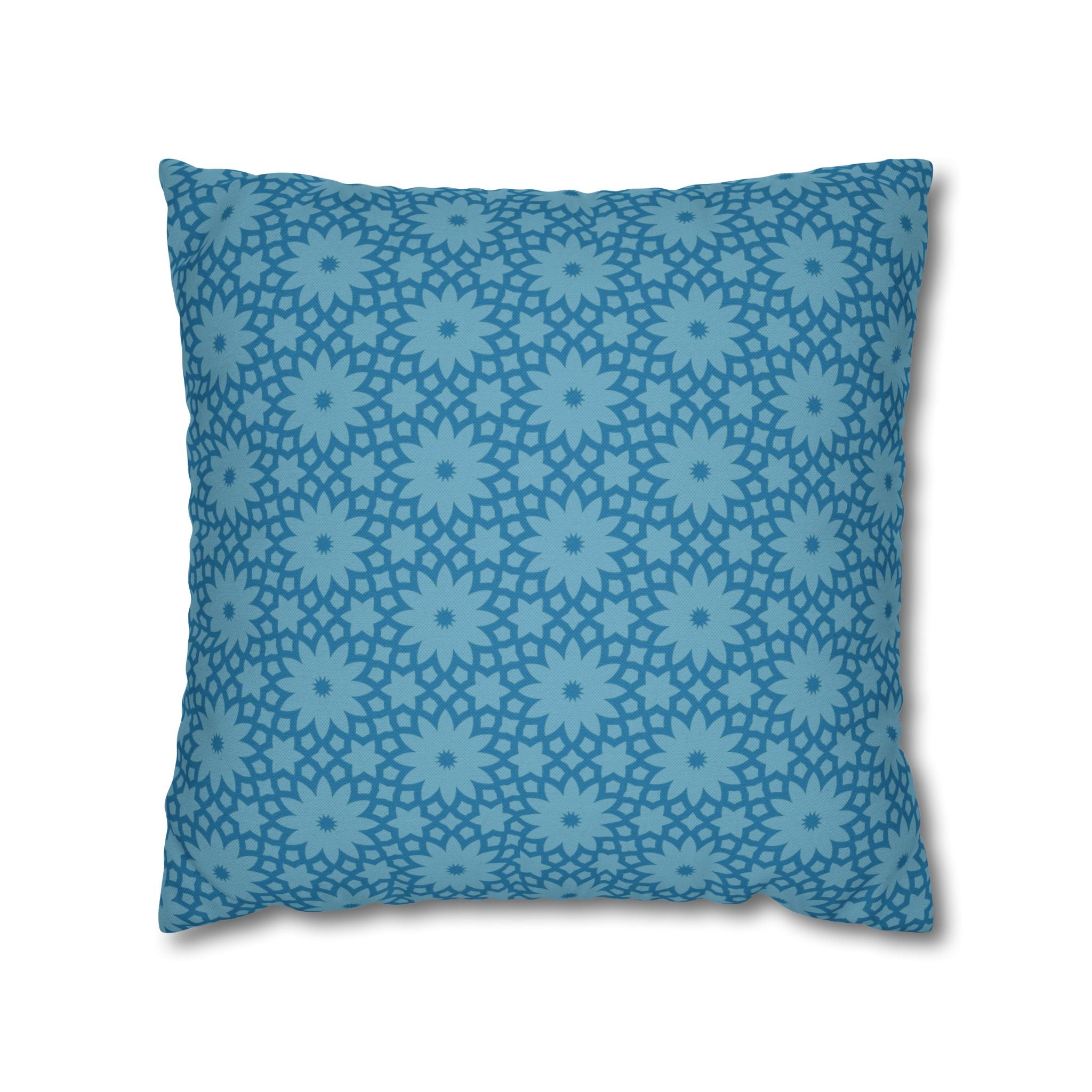 Blue Floral Geometric THROW PILLOW COVER — Square Decorative Pillow Cover
