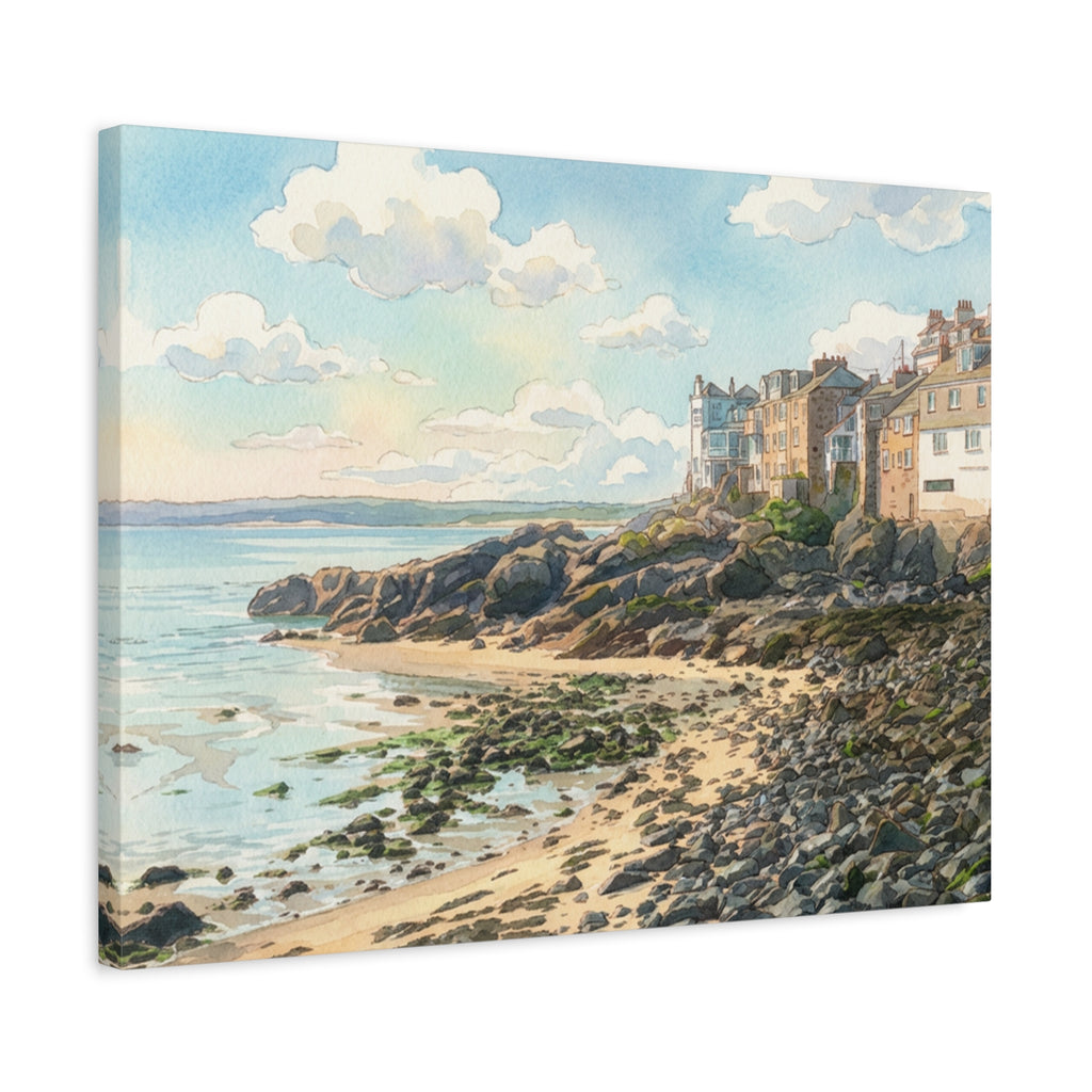 Coastal Seaside Village Matte Canvas Wall Art - Stretched Beachscape Print