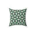 Green Retro Floral Pattern Pillow — Decorative Square Throw Pillow