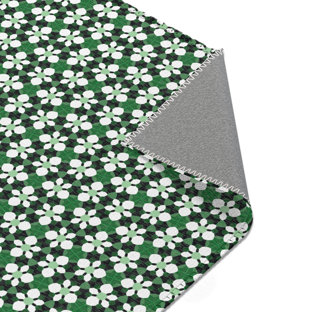 Green Retro Floral Area Rug — Retro Daisy Pattern Accent Rug