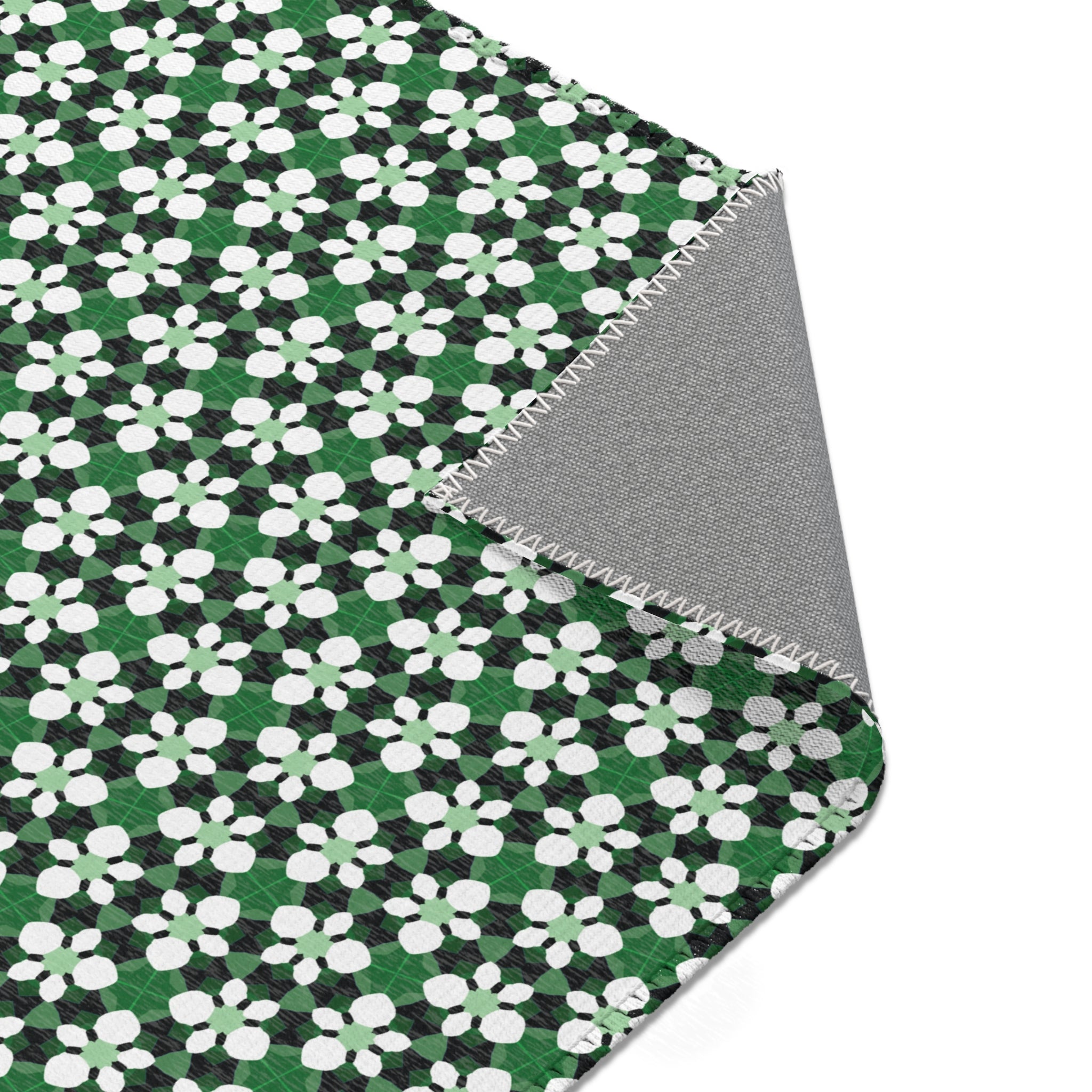 Green Retro Floral Area Rug — Retro Daisy Pattern Accent Rug