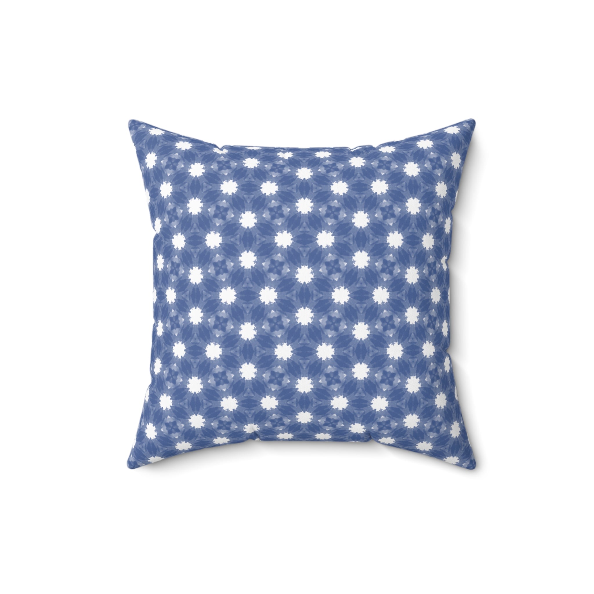 Blue and White Floral Pattern Pillow — Decorative Square Throw Pillow