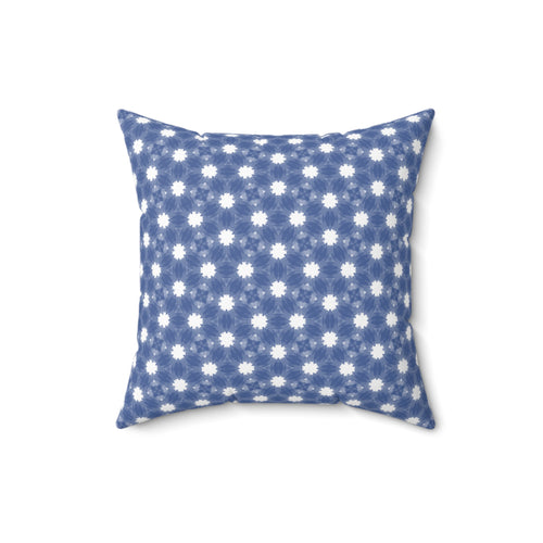 Blue and White Floral Pattern Pillow — Decorative Square Throw Pillow