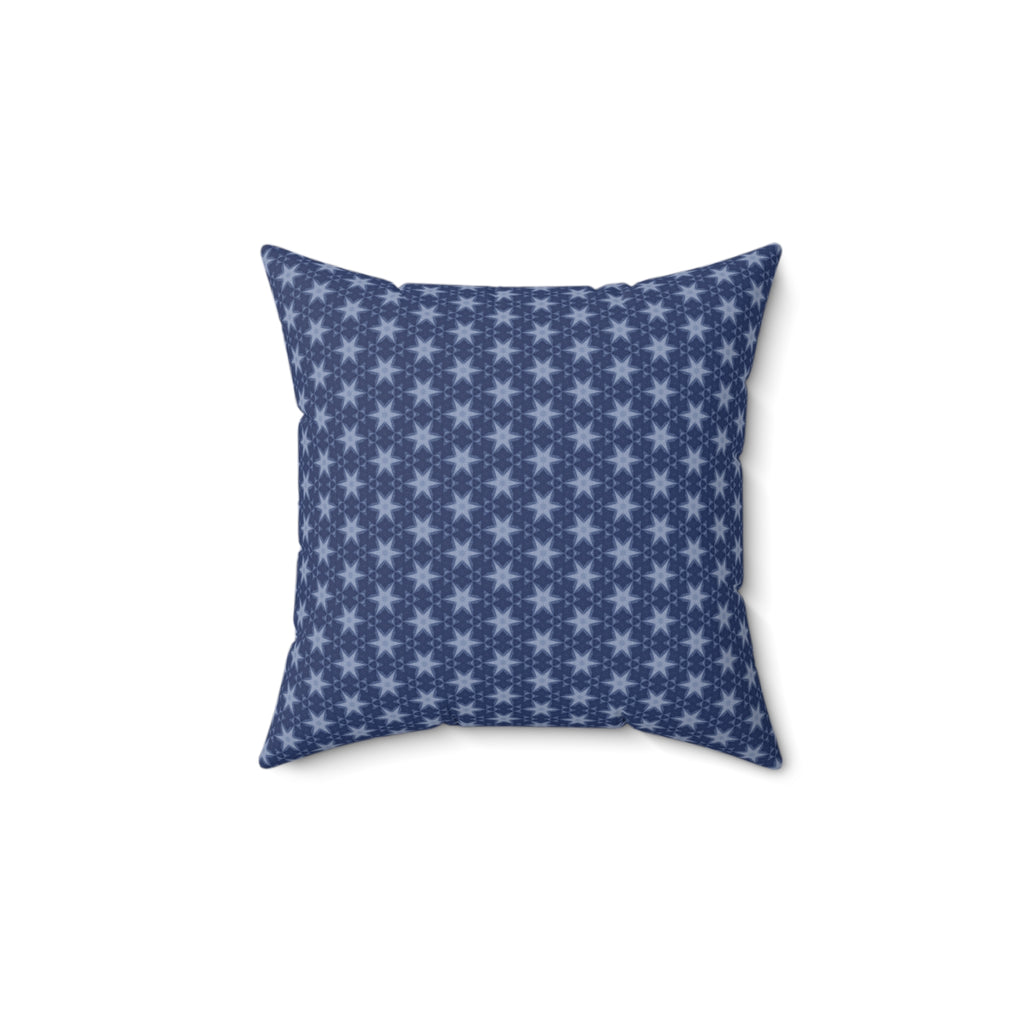 Patriotic July 4th Blue Stars Square Pillow — Spun Polyester Patriotic Throw Pillow