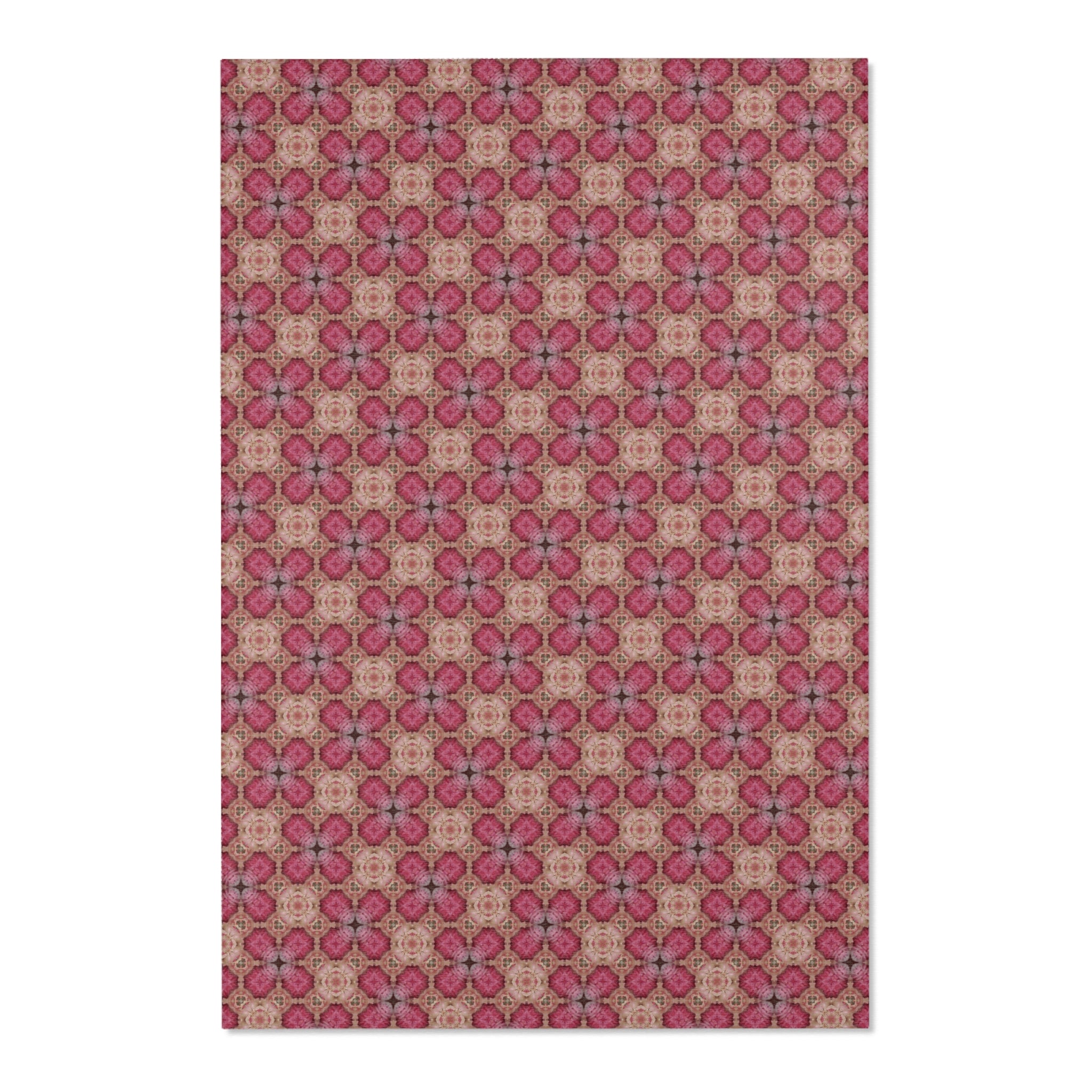 Floral Mosaic Pink Area Rug — Boho Vintage Pattern Accent Rug