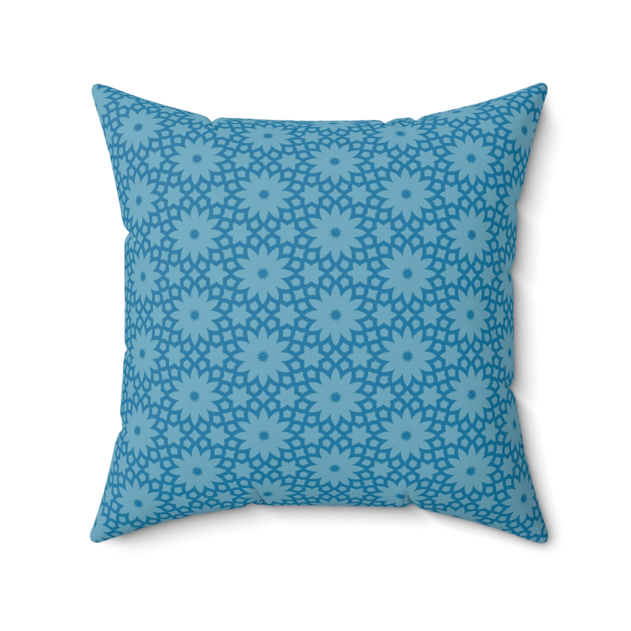 Blue Floral Geometric Throw Pillow — Decorative Square Cushion