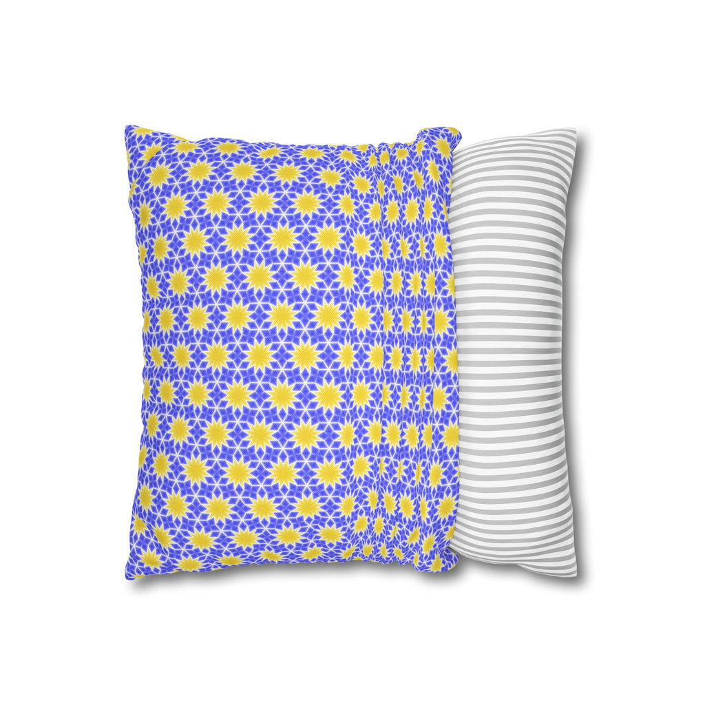 Sunshine Yellow and Blue Sunburst Pattern THROW PILLOW COVER — Floral Decorative Throw Pillowcase