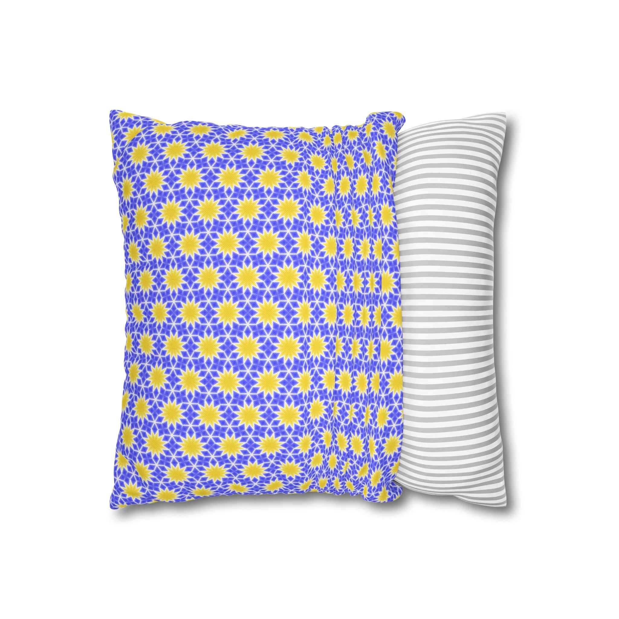 Sunshine Yellow and Blue Sunburst Pattern THROW PILLOW COVER — Floral Decorative Throw Pillowcase