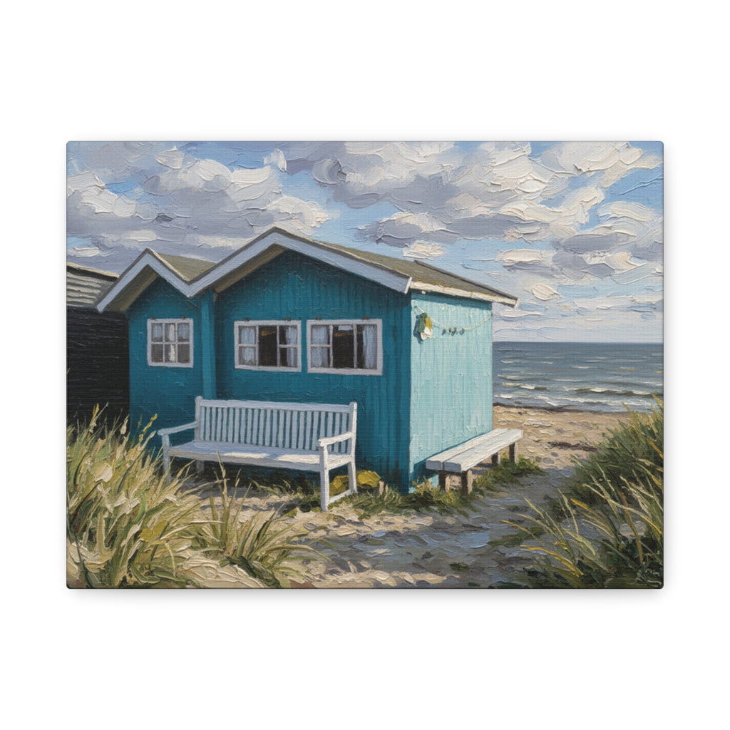 Danish Seaside Beach Hut Canvas Print — Coastal Cottage Wall Art