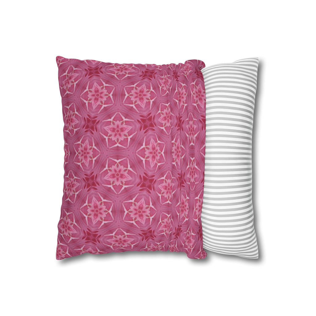 Pink Floral Fleur Kaleidoscope Decorative THROW PILLOW COVER— Floral Pattern Square Throw Pillow Cover