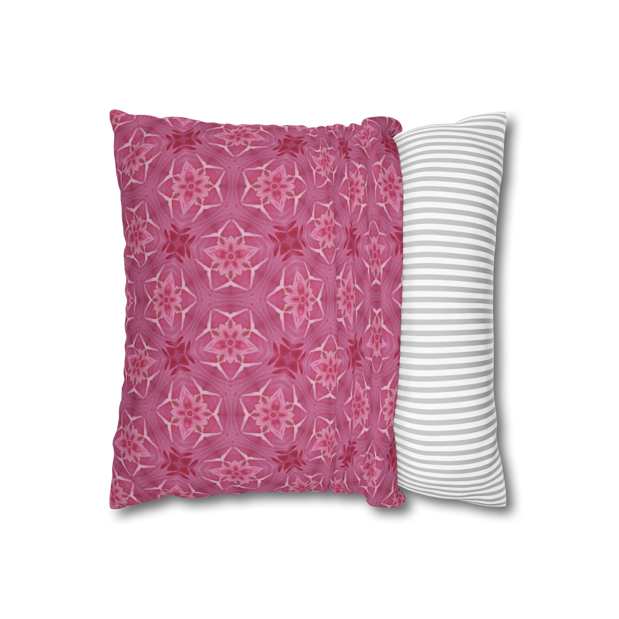 Pink Floral Fleur Kaleidoscope Decorative THROW PILLOW COVER— Floral Pattern Square Throw Pillow Cover